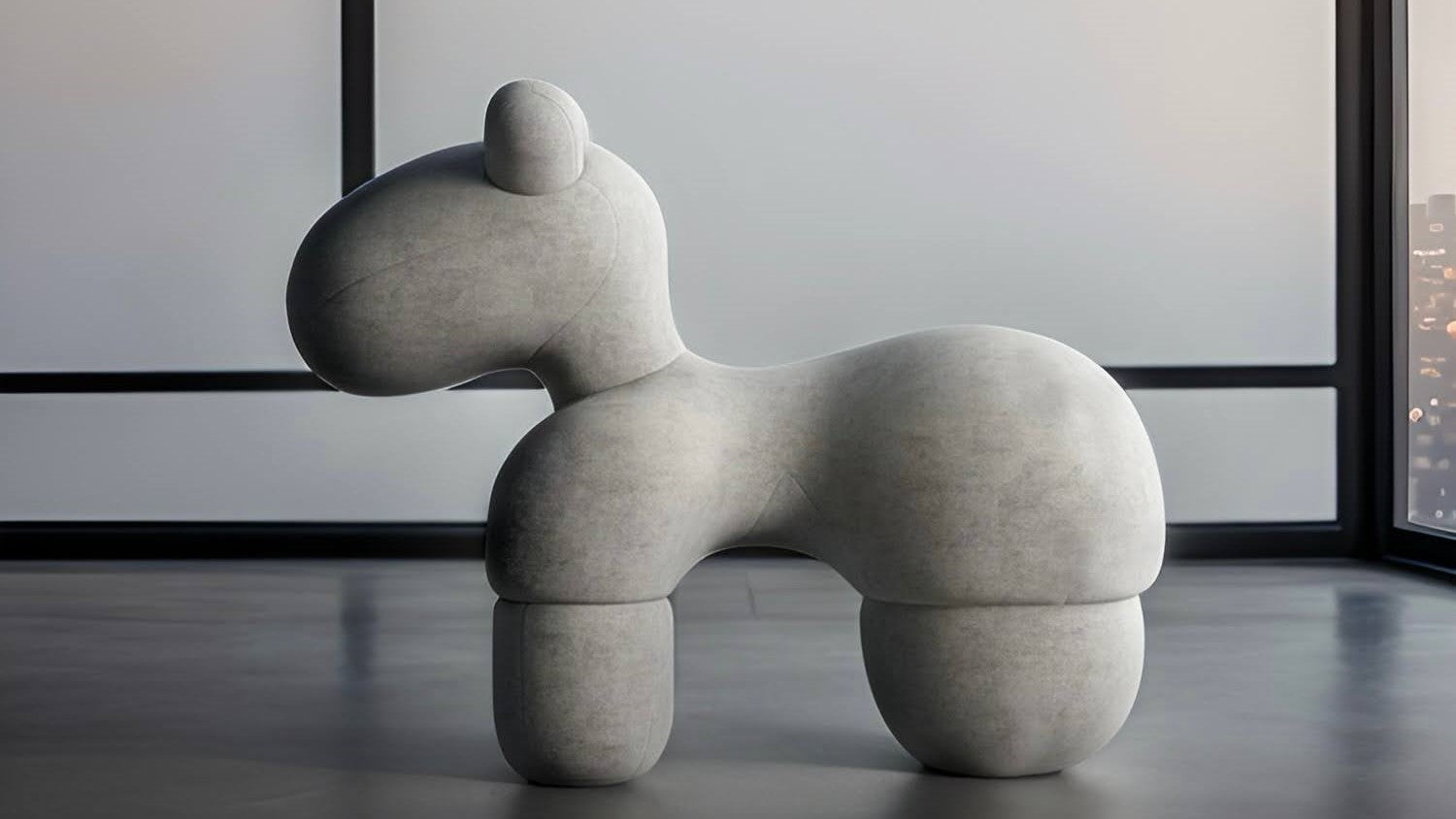 Valyou showroom display featuring modern contemporary furniture, including playful sculptural pieces and a Feathers sectional brochure, ideal for high-end furniture stores in Los Angeles.