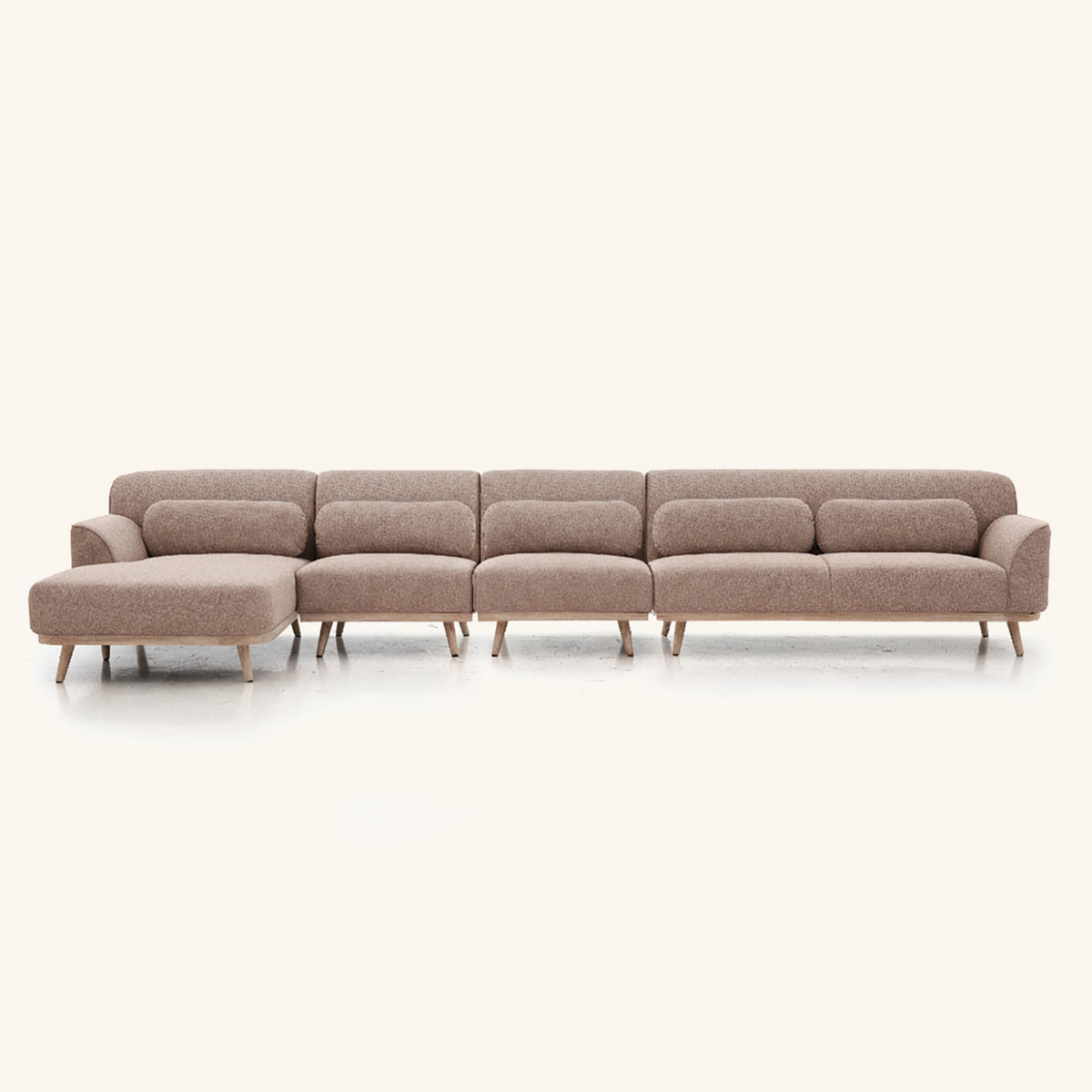 Solid Wood Sectional 164 inch Sand Facing Left rendered v3 front on #FAF6EE