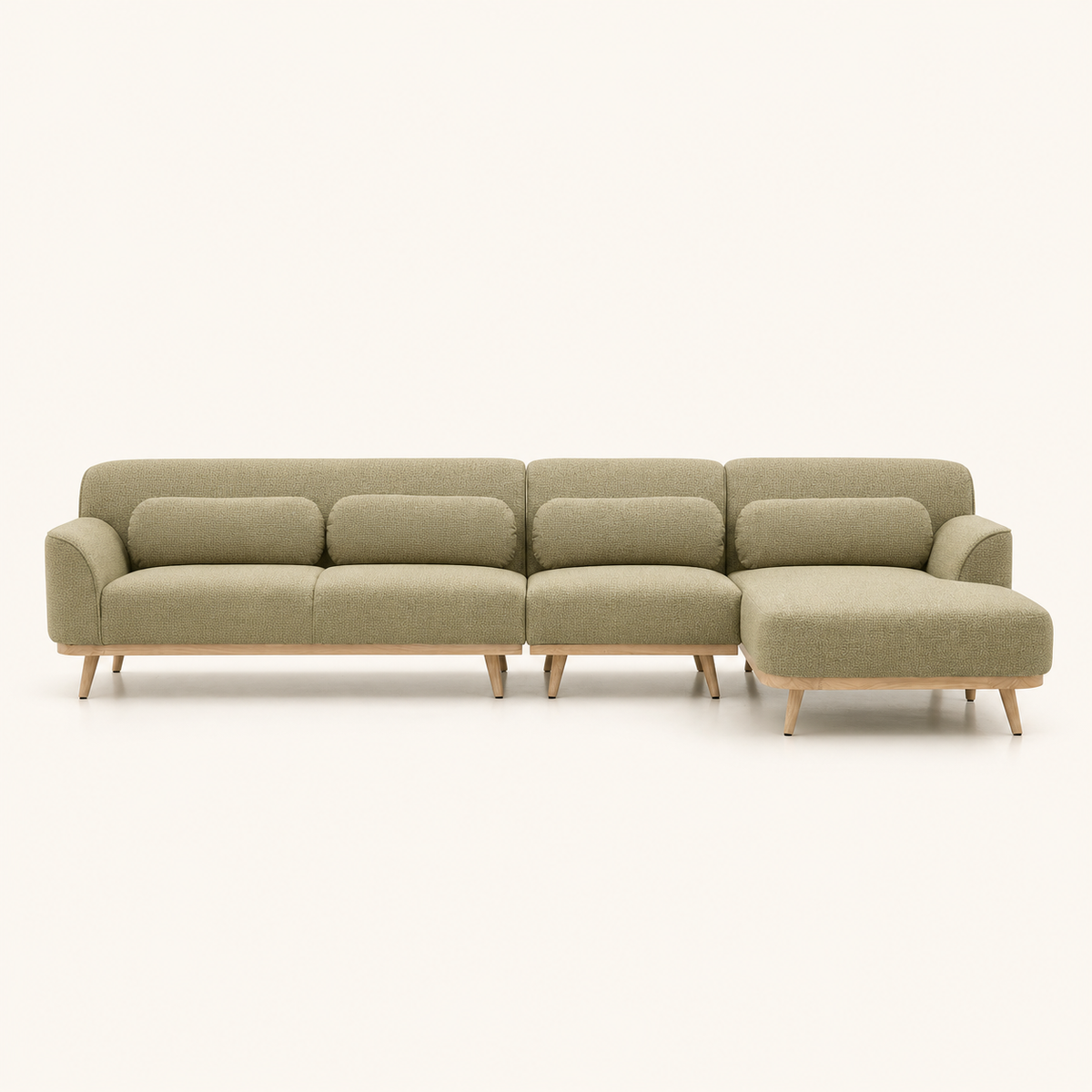 Solid Wood Sectional 135 inch Pistachio Facing Right front on warm cream background