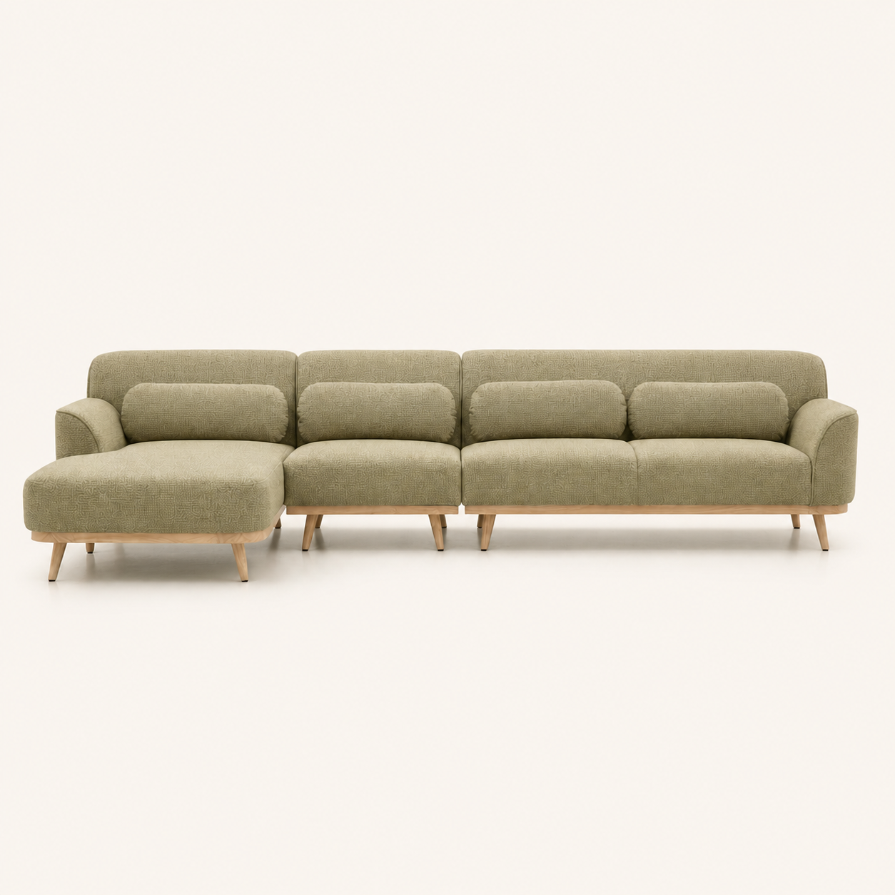 Solid Wood Sectional 135 inch Pistachio Facing Left plain background front