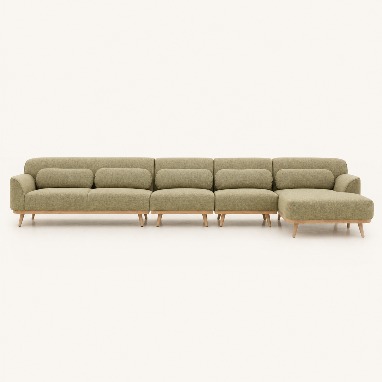 Solid Wood Sectional 164 inch Pistachio Facing Right front on warm cream background
