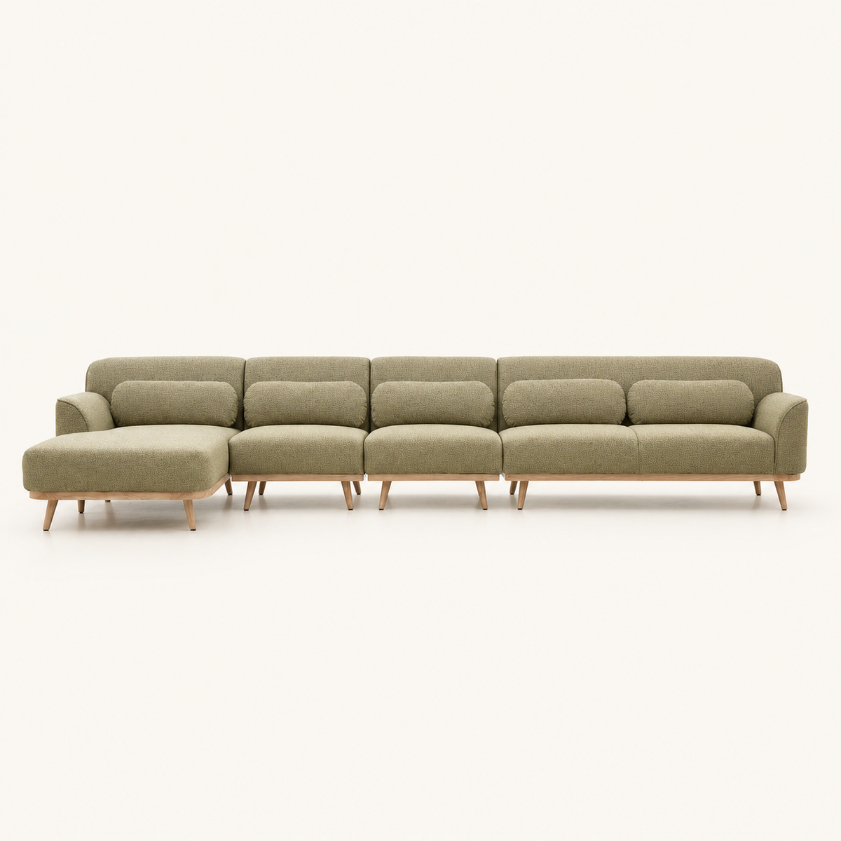 Solid Wood Sectional 164 inch Pistachio Facing Left plain background front