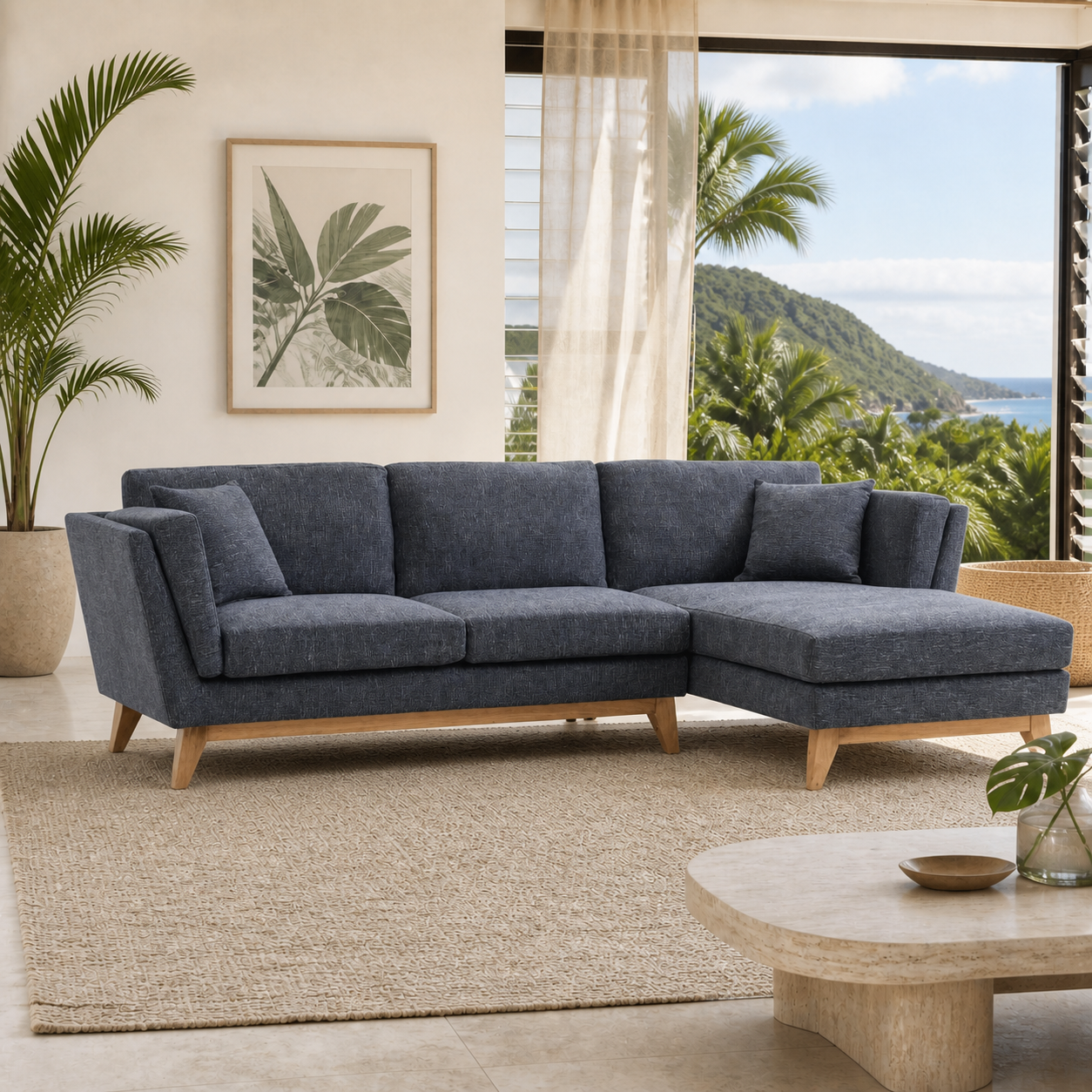 ValMinimal Sectional 102 inch Dark Grey Facing Right in a modern Kailua ocean-view home