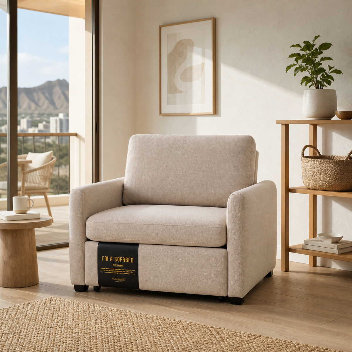 Dianna Lounge Chair Bed in Beige in a modern Honolulu condo