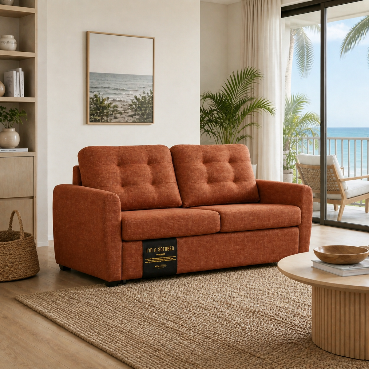 Rebecca Queen Size Sofa Bed Rustic in a modern Honolulu condo