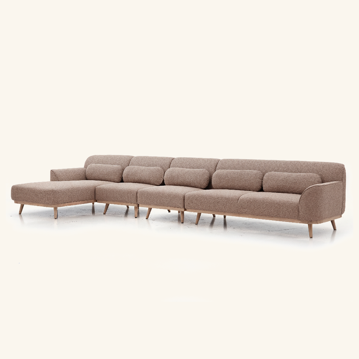 Solid Wood Sectional 164 inch Sand Facing Left rendered v3 side on #FAF6EE