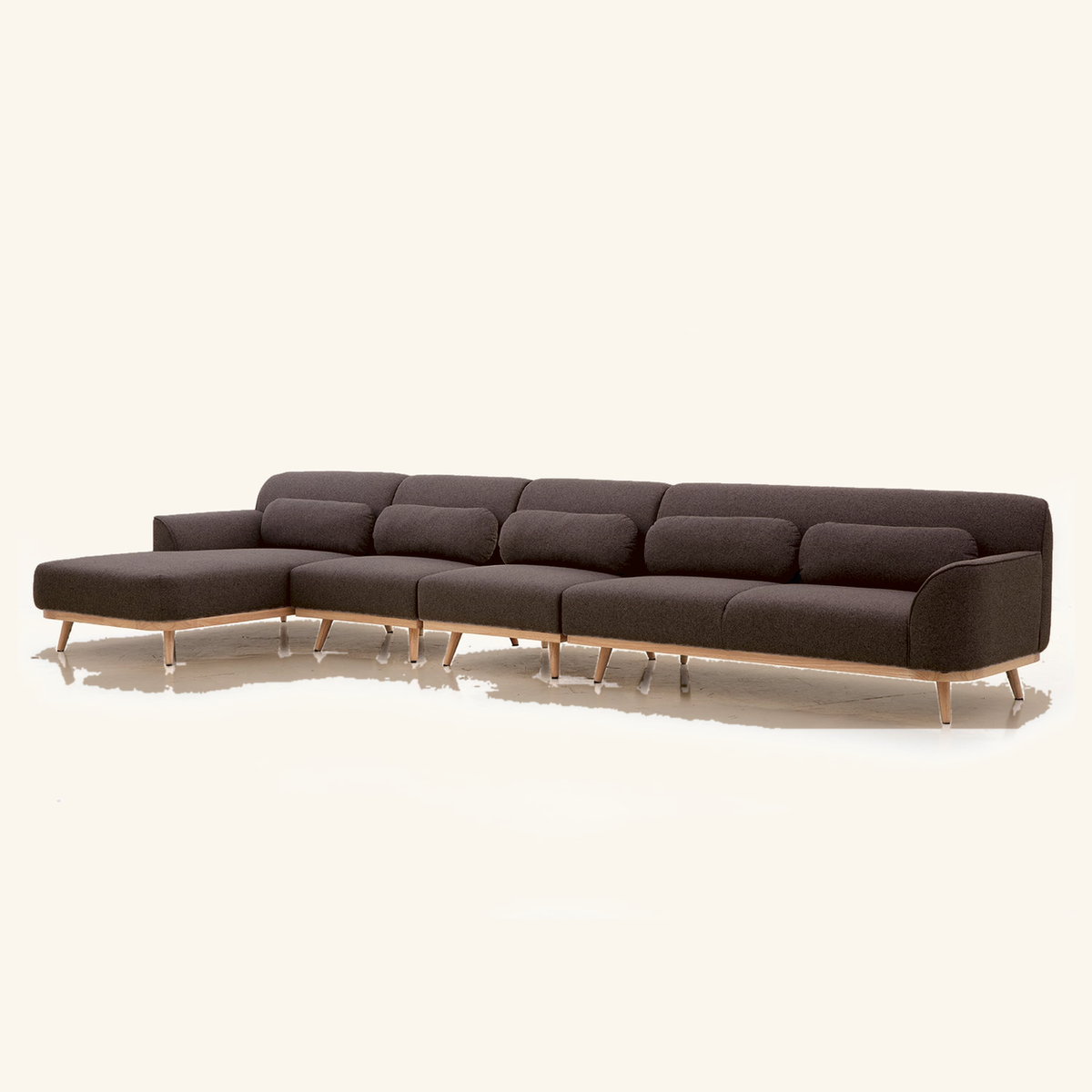 Solid Wood Sectional 164 inch Brown Facing Left rendered v3 side on #FAF6EE