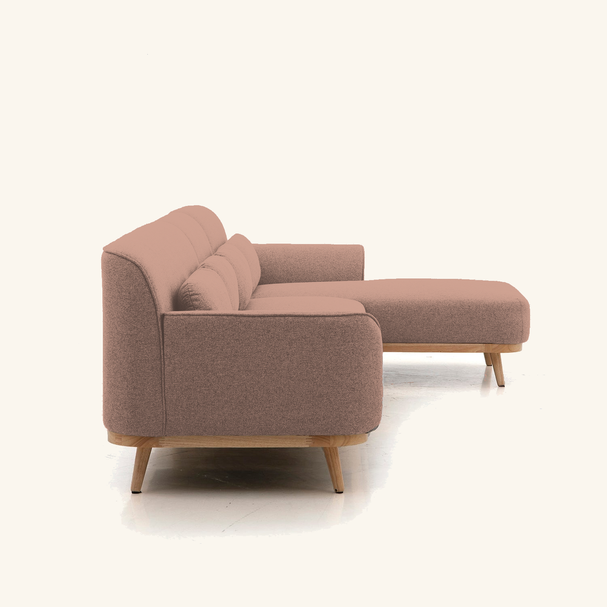 Solid Wood Sectional 135 inch Sand Facing Right rendered v3 side on #FAF6EE
