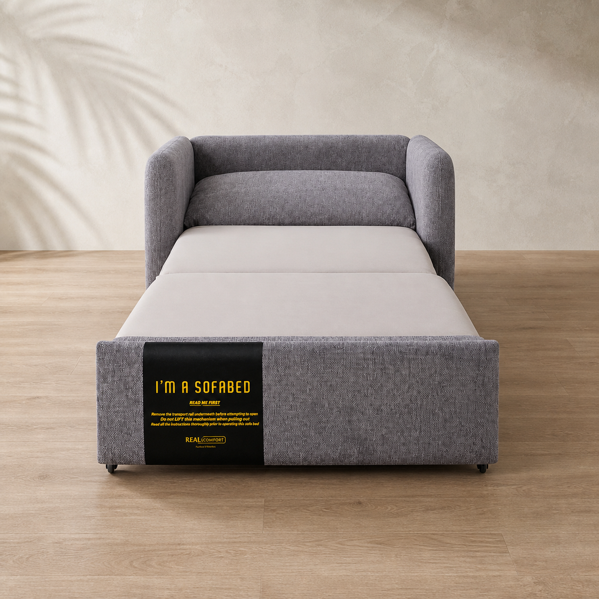 Dianna Lounge Chair Bed in Gray front view in sleeper mode