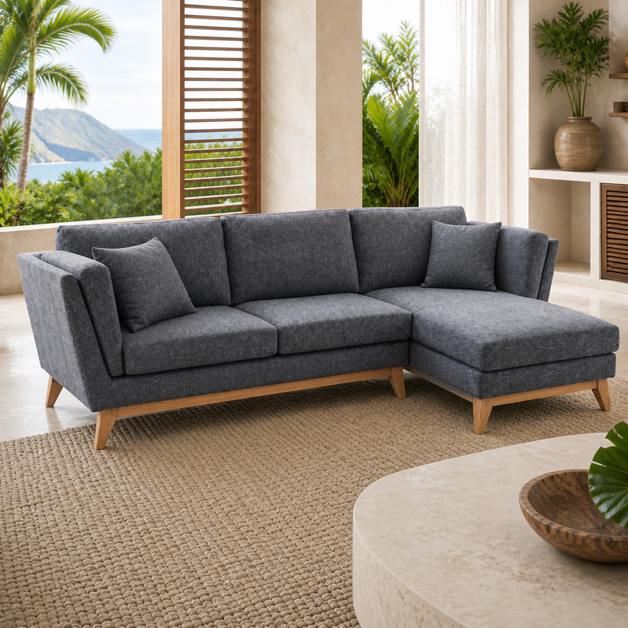 ValMinimal Sectional 102 inch Dark Grey Facing Right elevated chaise view