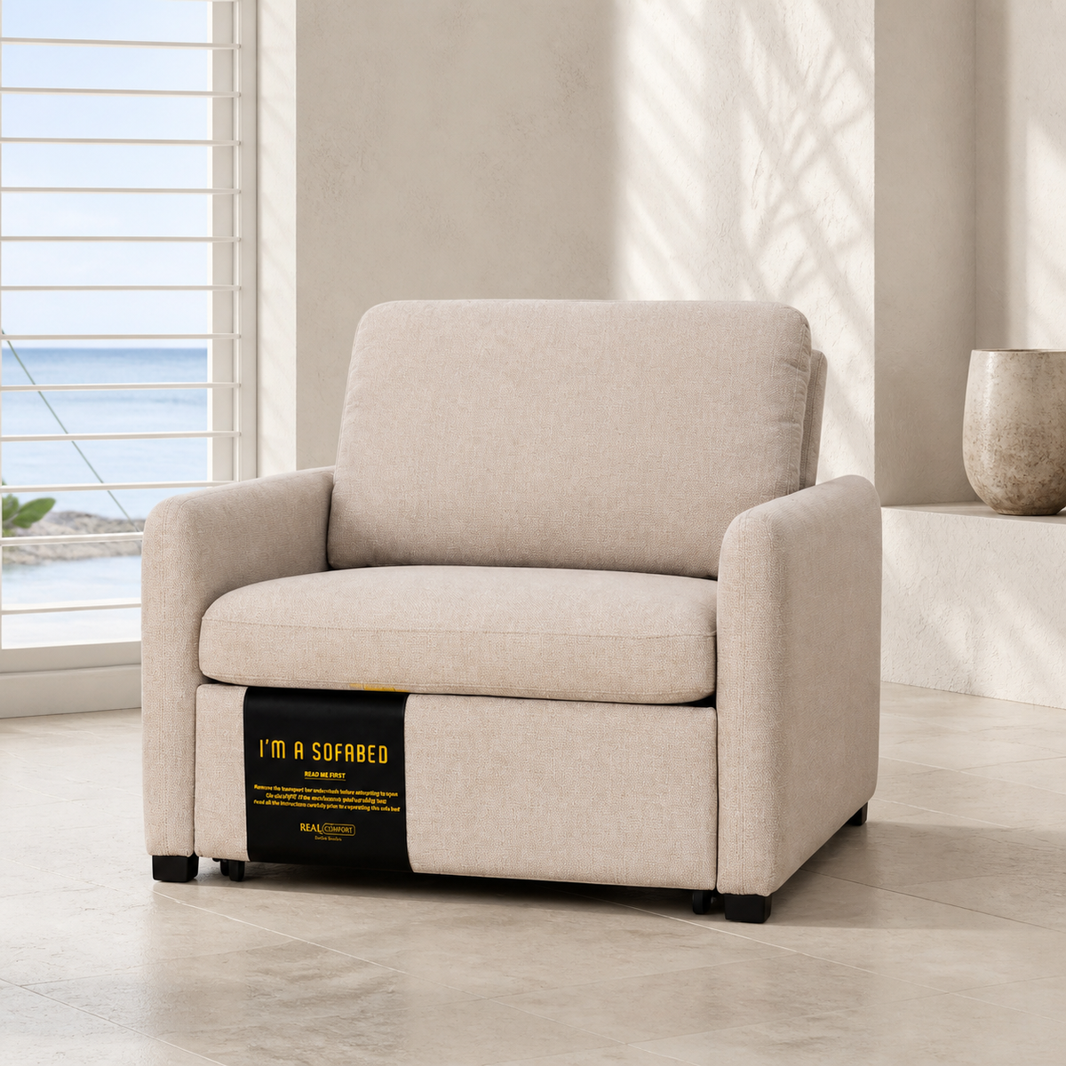 Dianna Lounge Chair Bed in Beige clean product view