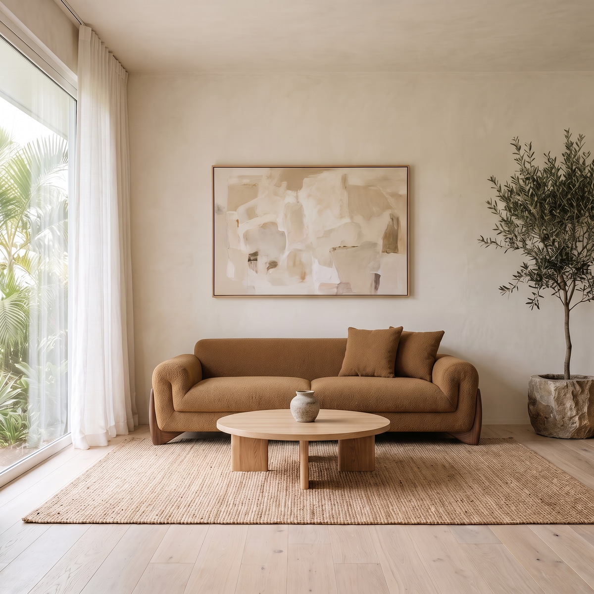 Reverb Sofa in Tobacco Brown in a bright Hawaii living room
