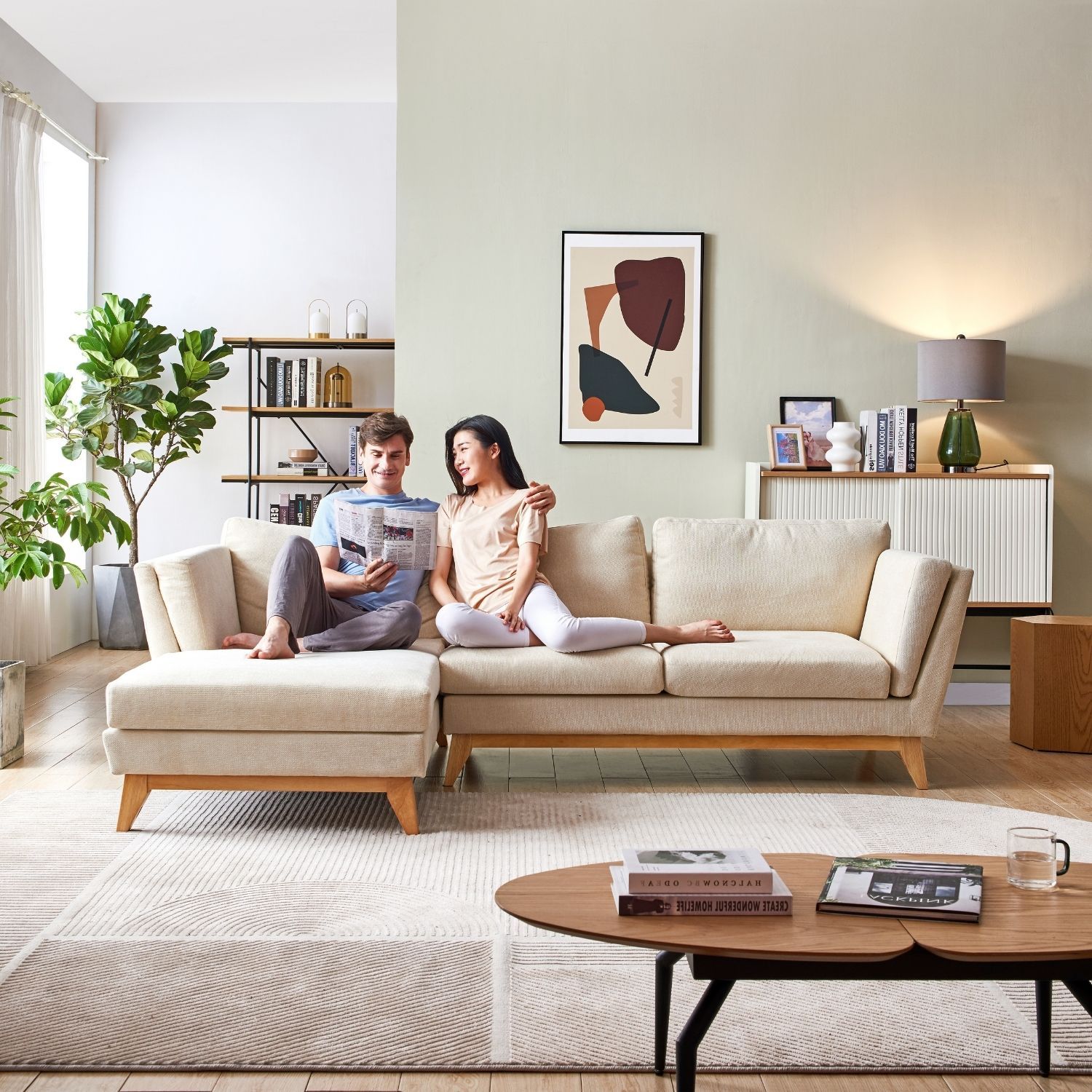 ValMinimal Sectional Sofa Valyou Furniture Beige Facing Left