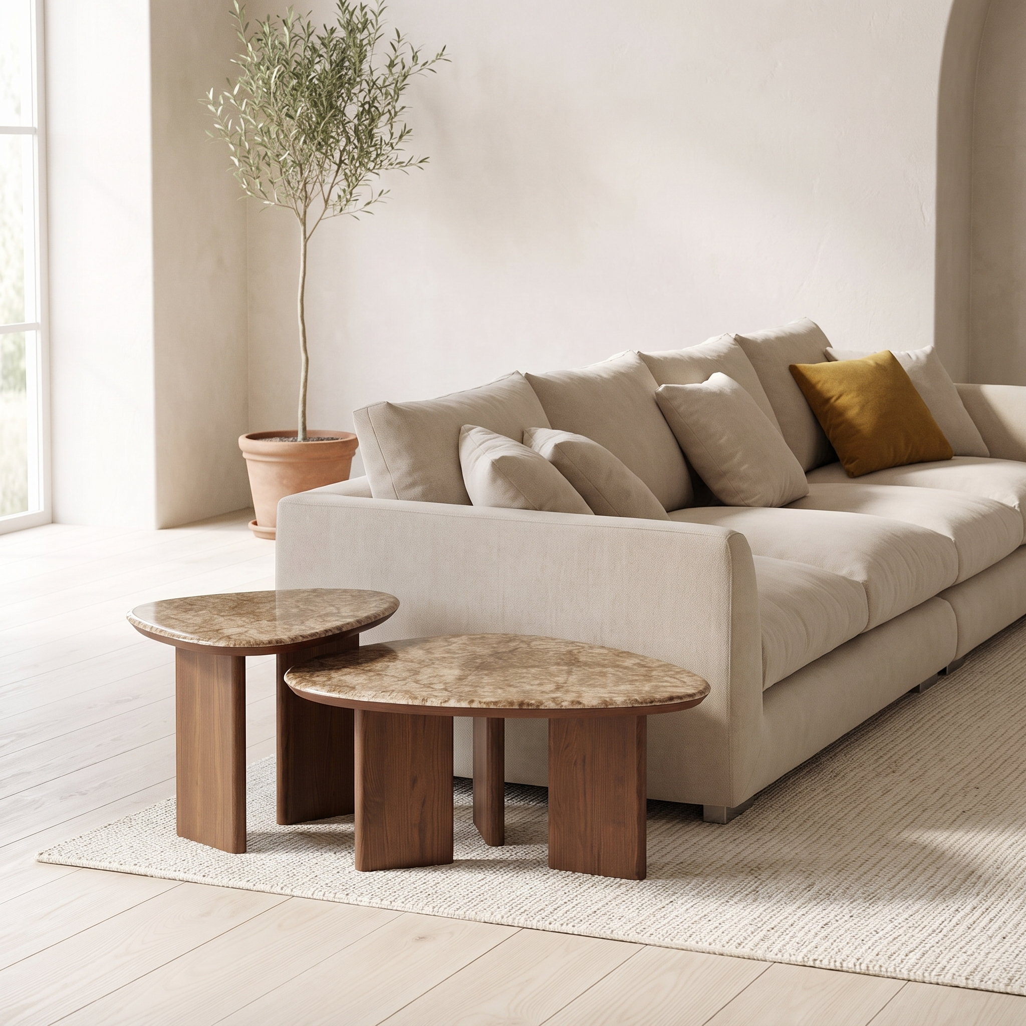 Pip Nesting Coffee Table with the Feathers Sofa - Valyou