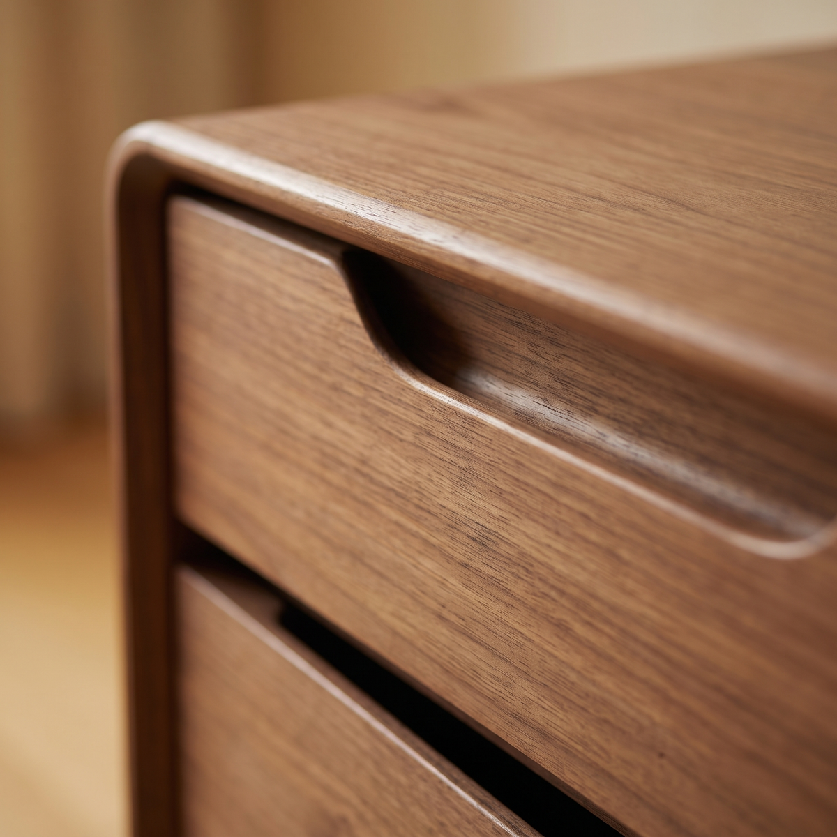 Wailea Tall Chest - macro detail of a recessed finger-pull groove