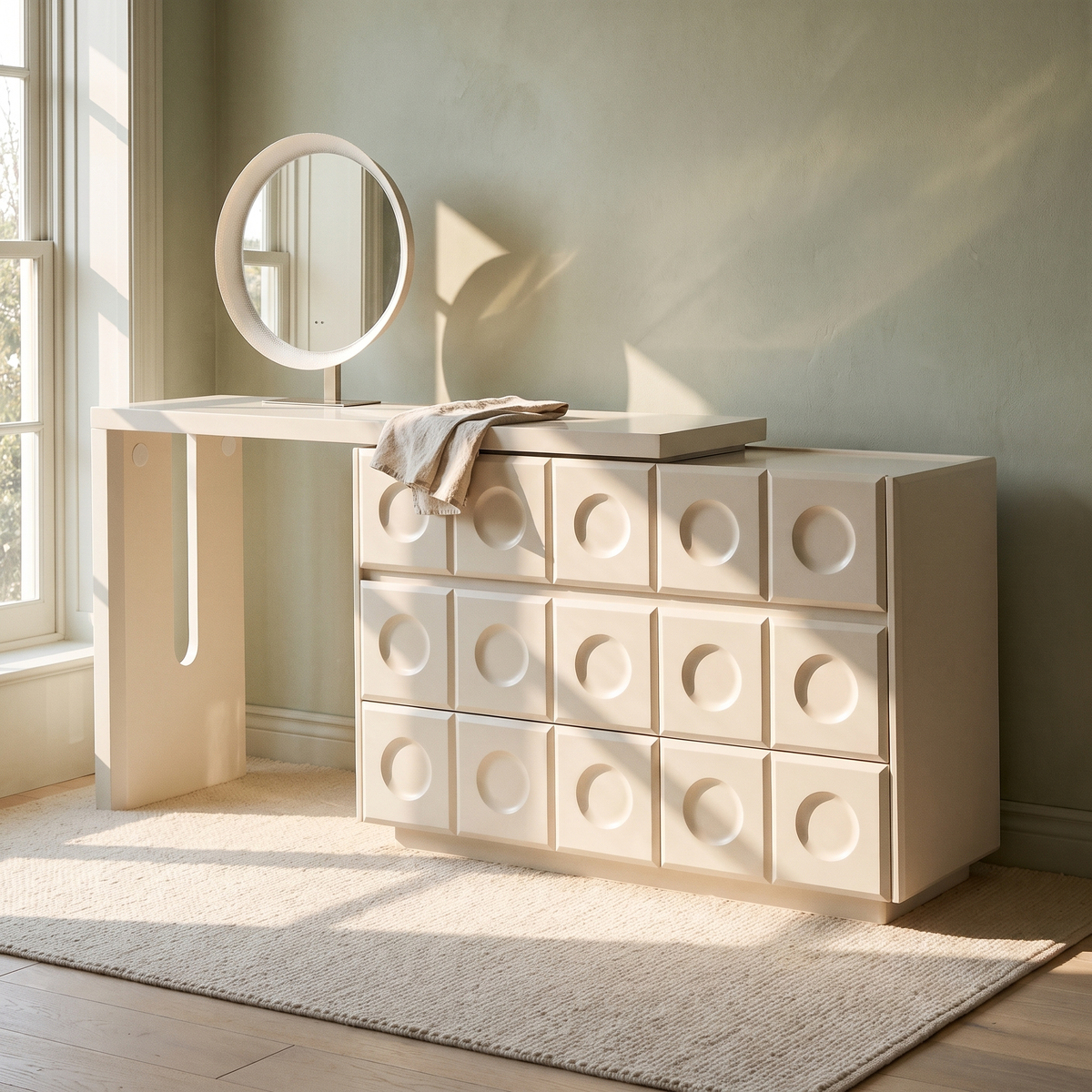 Napili Vanity Set, three-quarter view in a bedroom