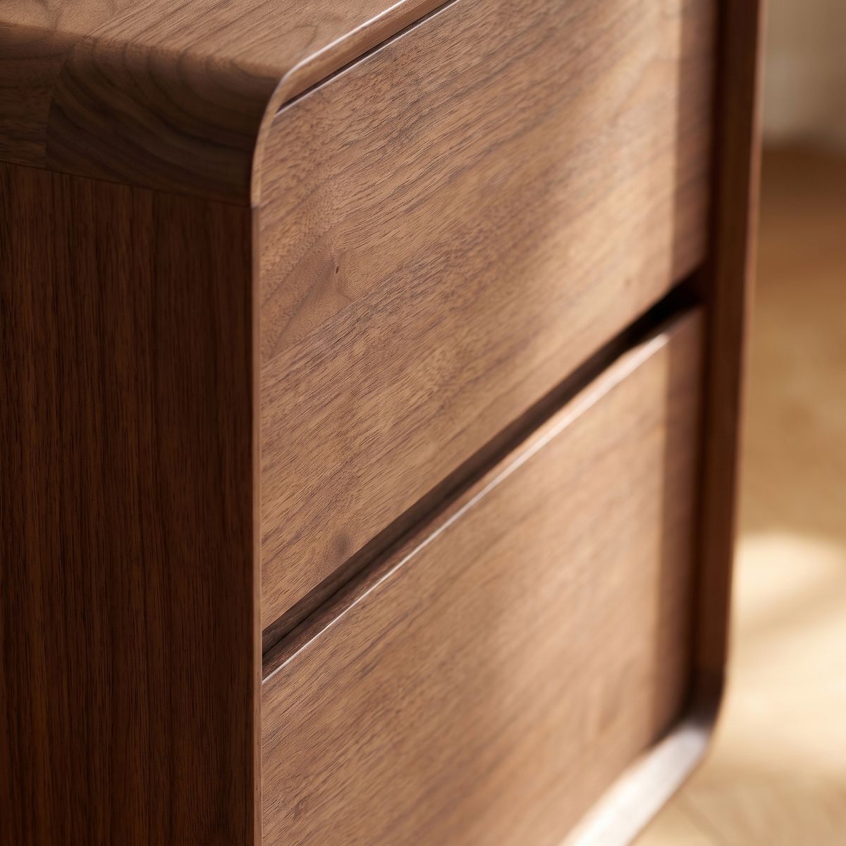 Wailea Nightstand - detail of the large rounded front corner