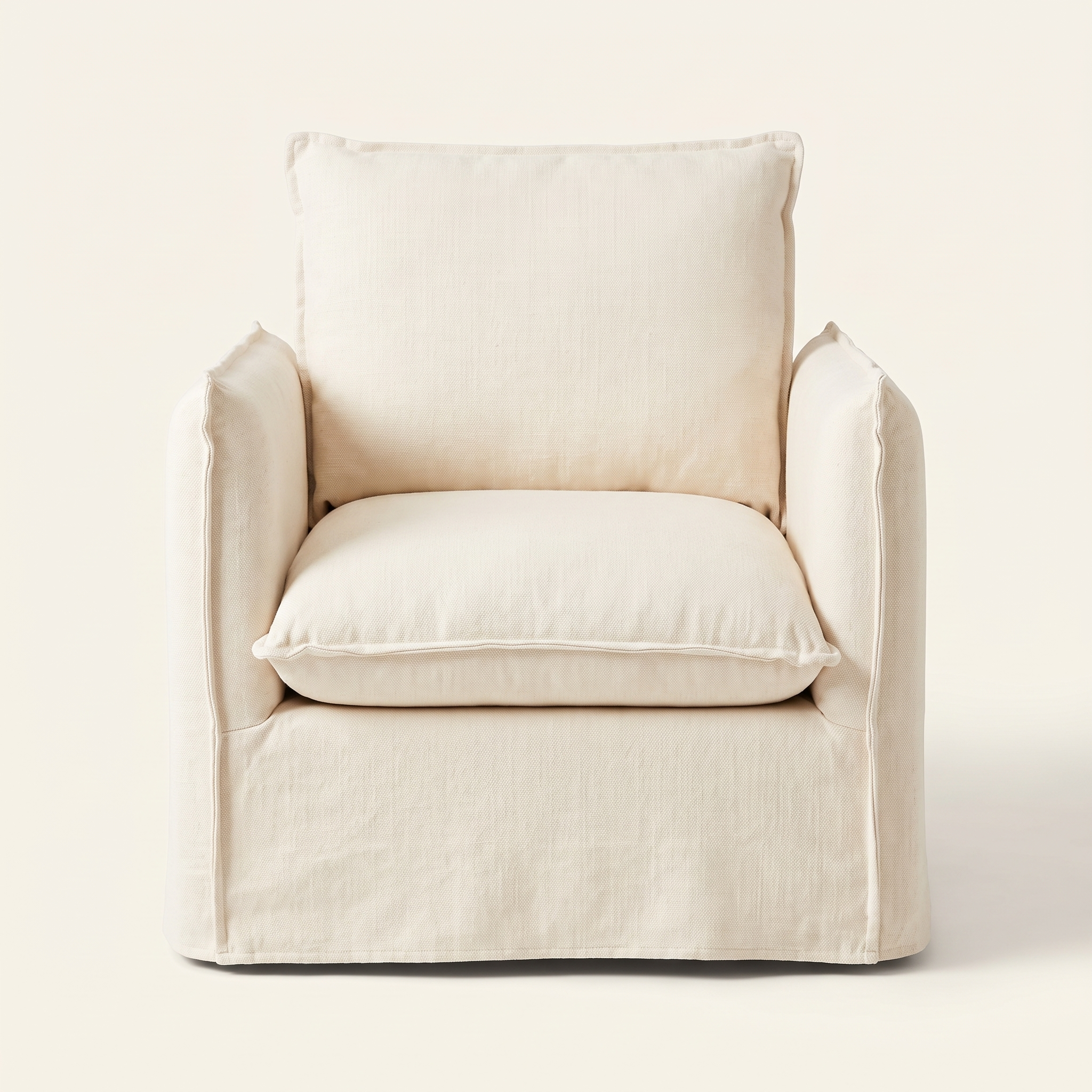 Slipcover Swivel Armchair in Ivory, front view