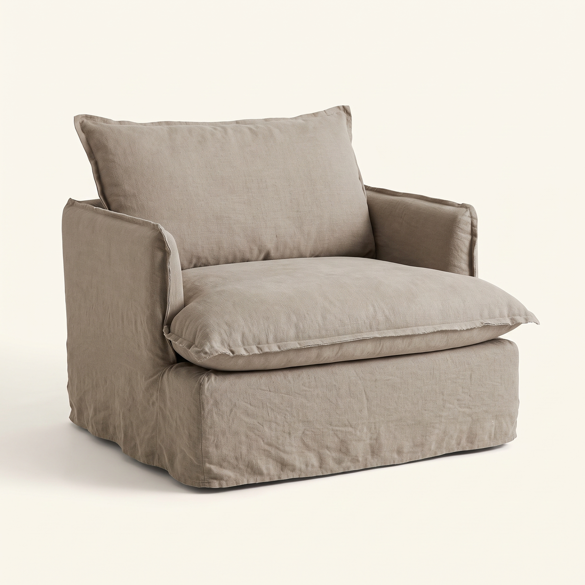 Slipcover Lounge Chair in Taupe, three-quarter view