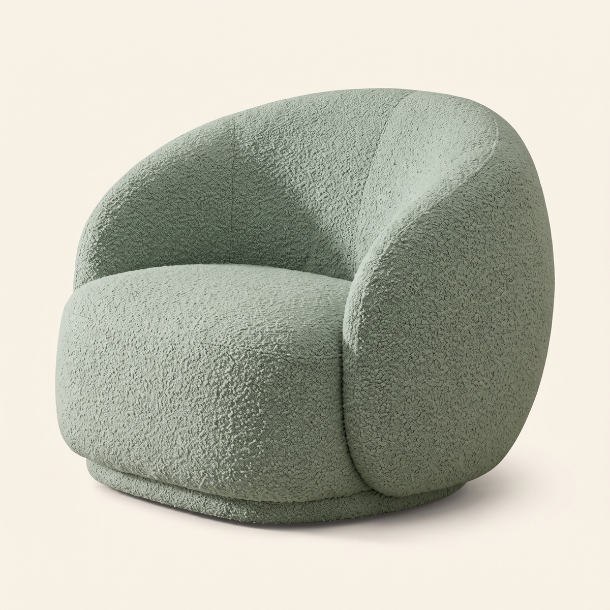 Curved Barrel Armchair in Sage, three-quarter view