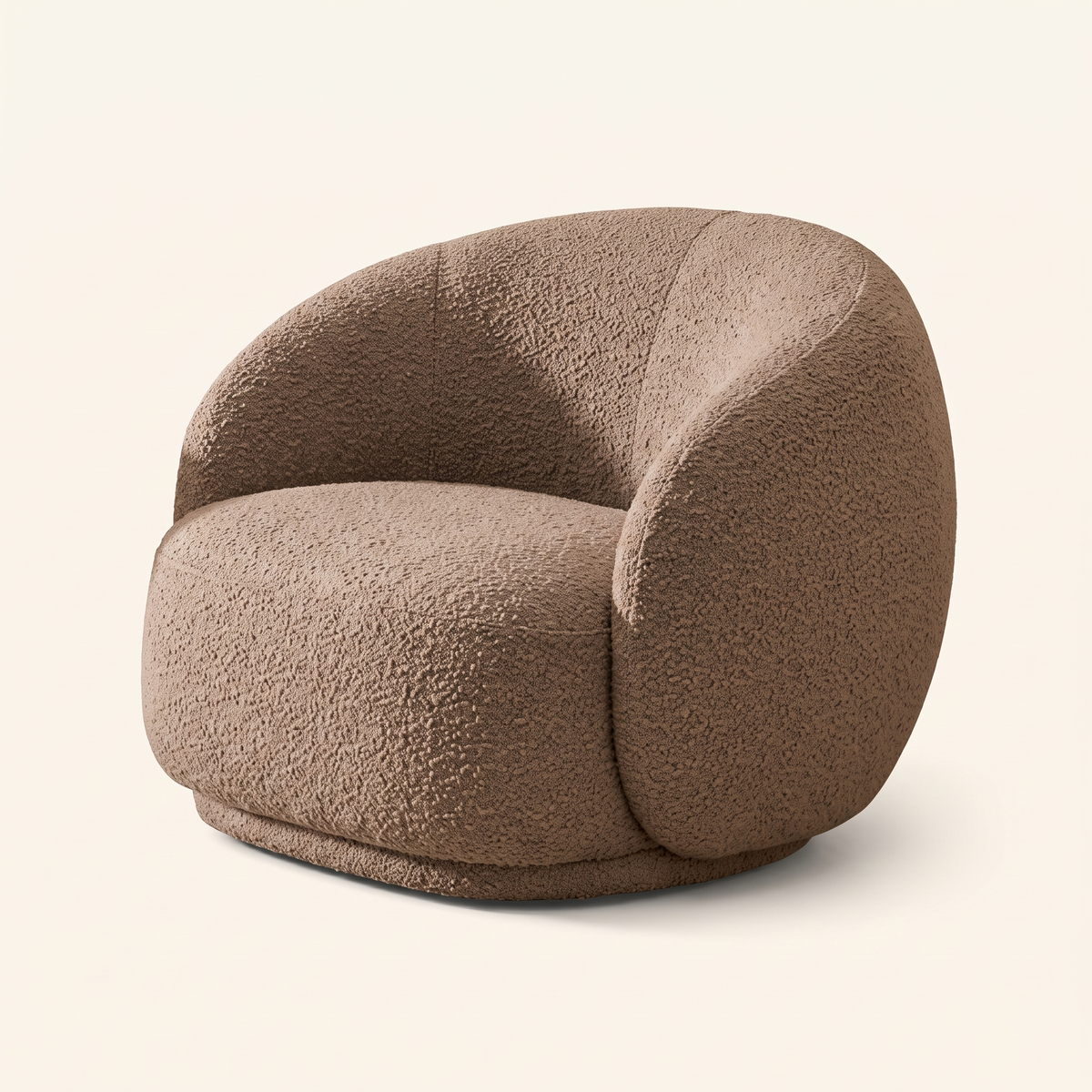 Curved Barrel Armchair in Mushroom, three-quarter view