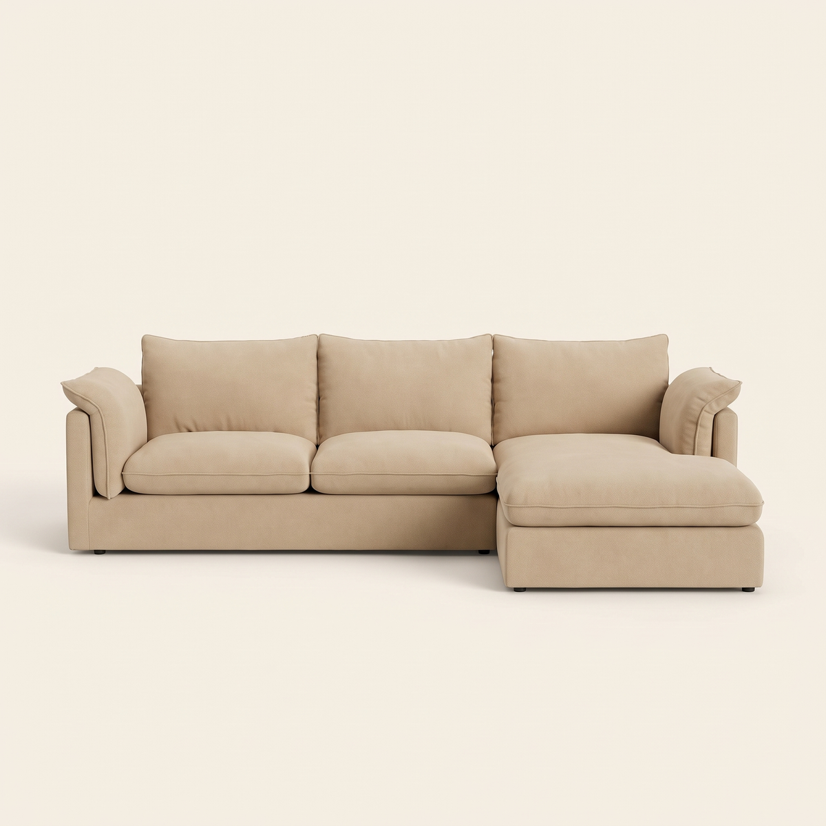 Deep Seat Sectional in Beige, chaise facing right