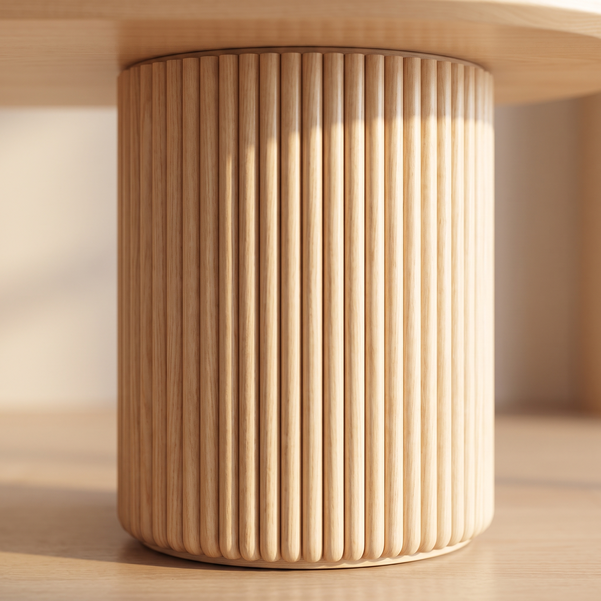 Waimea Dining Table - detail of the fluted drum pedestal