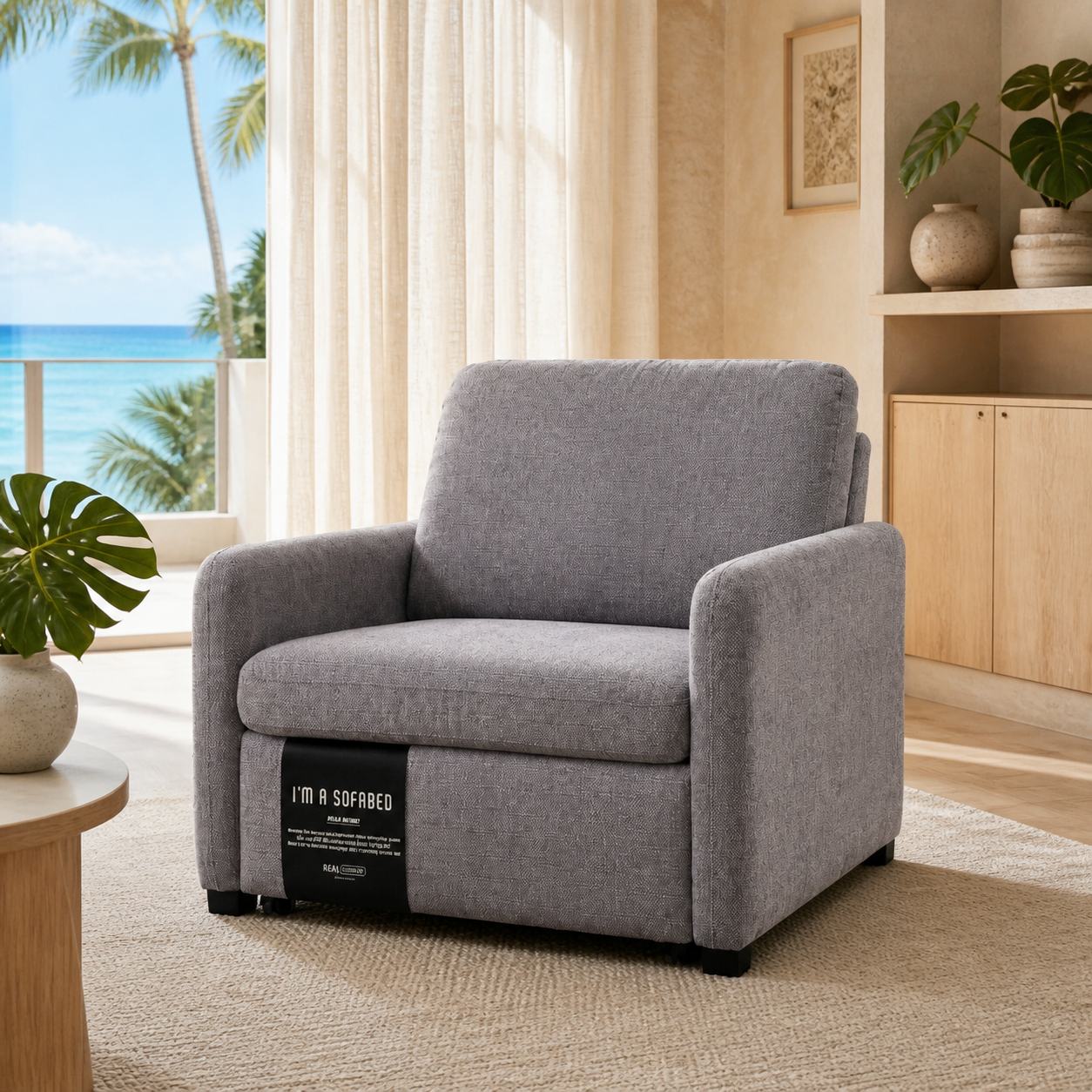Dianna Lounge Chair Bed in Gray in a bright oceanfront Hawaii condo