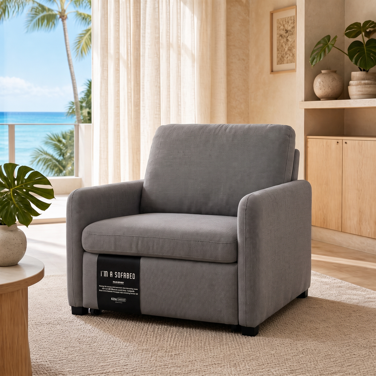 Dianna Lounge Chair Bed in Harvest Ash in a bright oceanfront Hawaii home