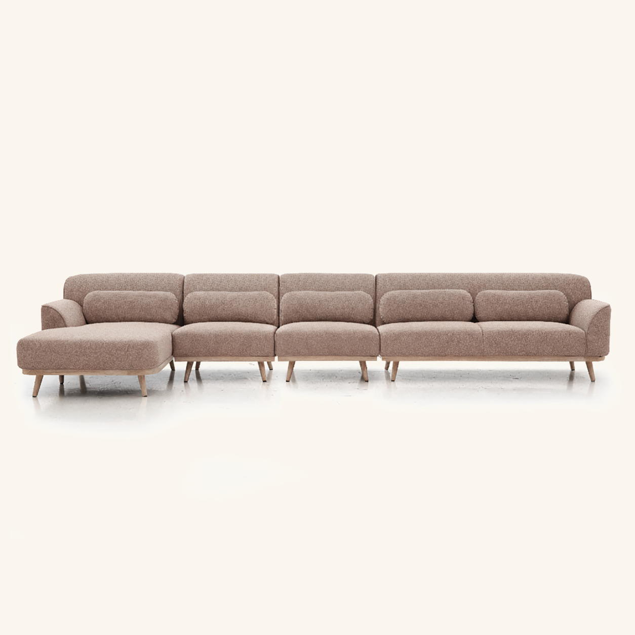 Solid Wood Sectional 164 inch Sand Facing Left rendered v3 front on #FAF6EE