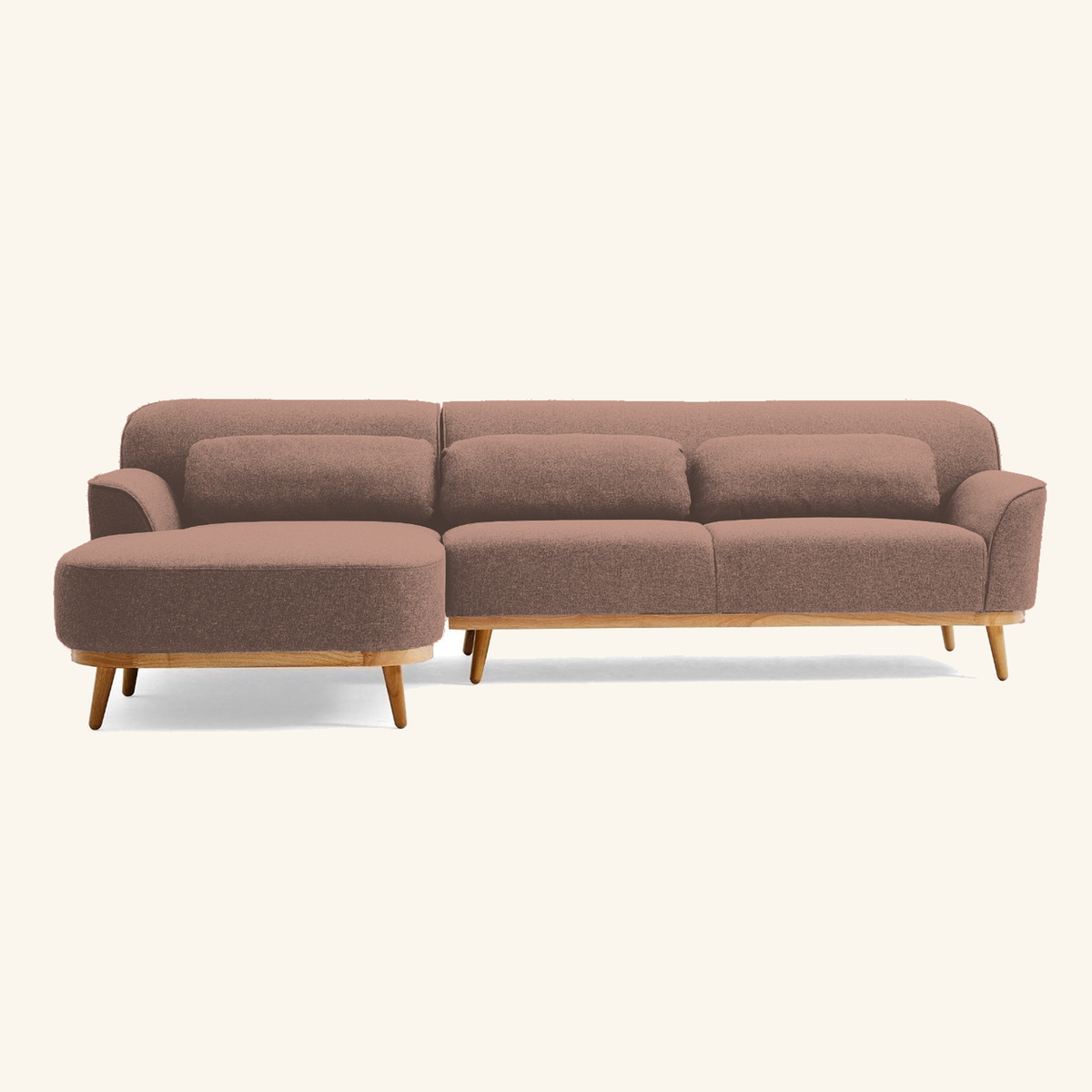 Solid Wood Sectional 105 inch Sand Facing Left rendered v3 front on #FAF6EE