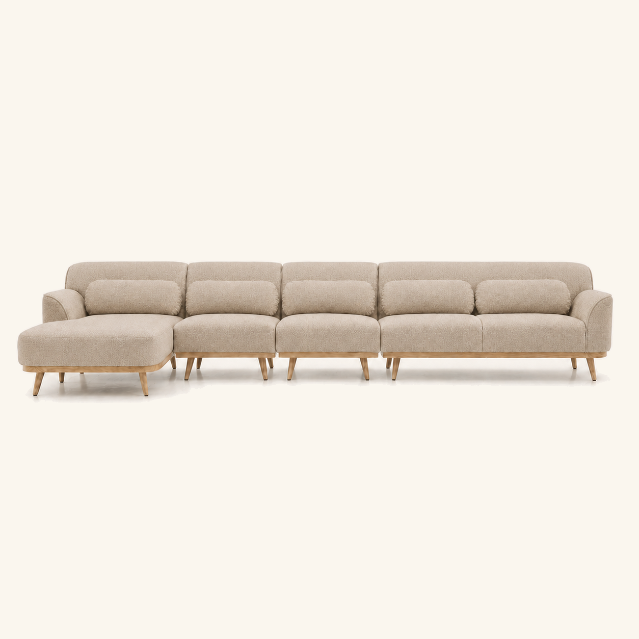 Solid Wood Sectional 164 inch Beige Facing Left front on warm cream background