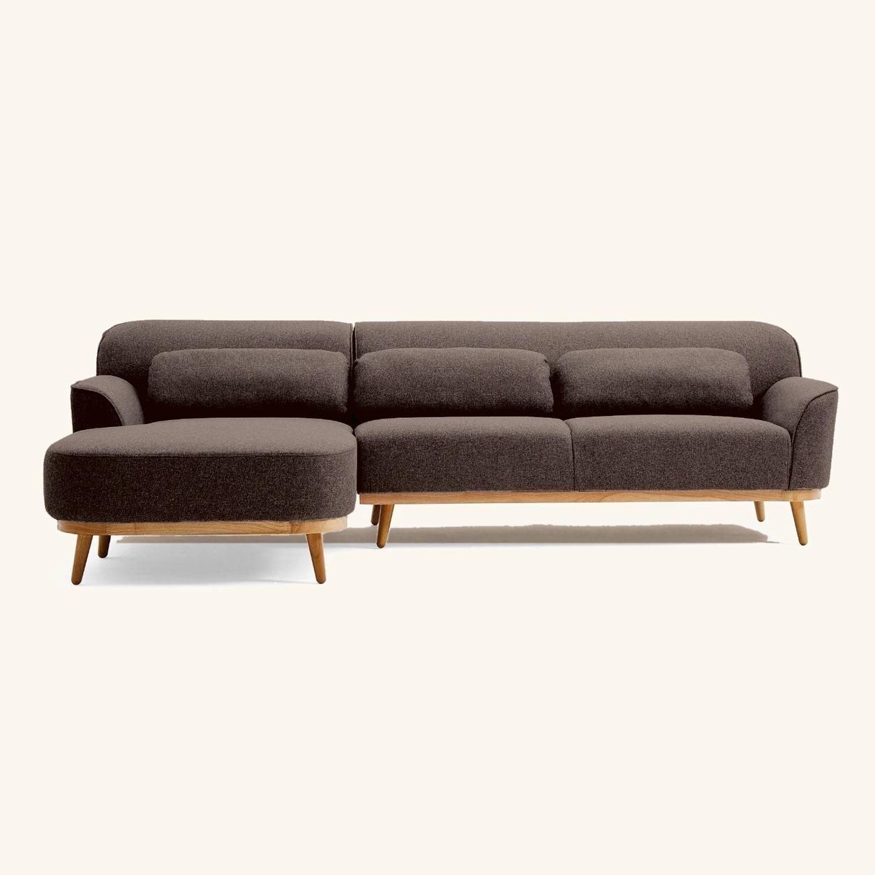 Solid Wood Sectional 105 inch Brown Facing Left rendered v3 front on #FAF6EE