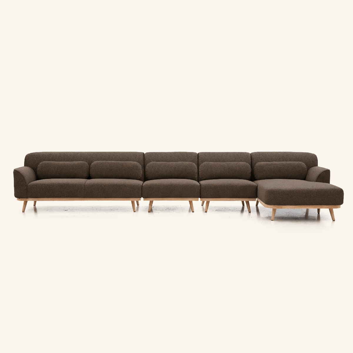Solid Wood Sectional 164 inch Brown Facing Right rendered v3 front on #FAF6EE