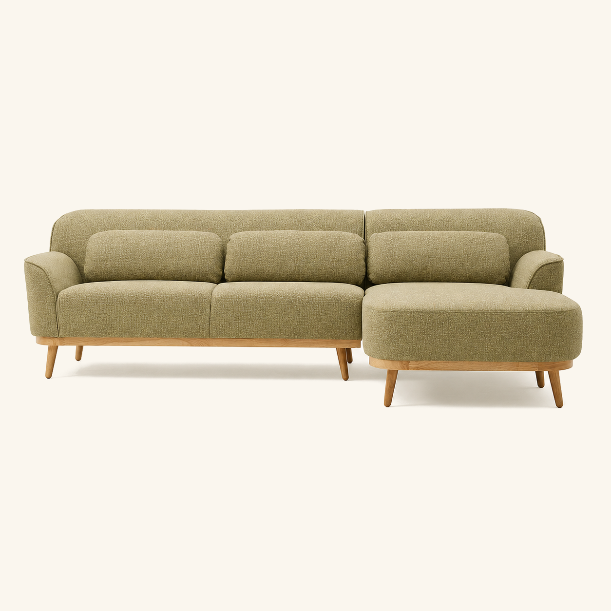 Solid Wood Sectional 105 inch Pistachio Facing Right front on warm cream background