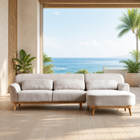 Solid Wood Sectional 105 inch Beige Facing Right in an oceanfront Hawaii lanai home