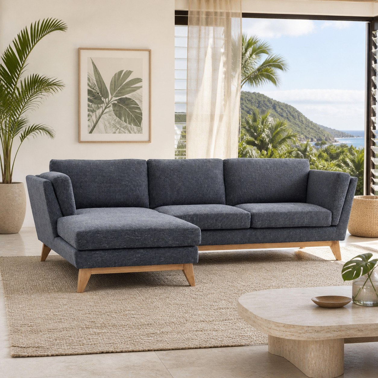 ValMinimal Sectional 102 inch Dark Grey Facing Left in a modern Hawaii ocean view home