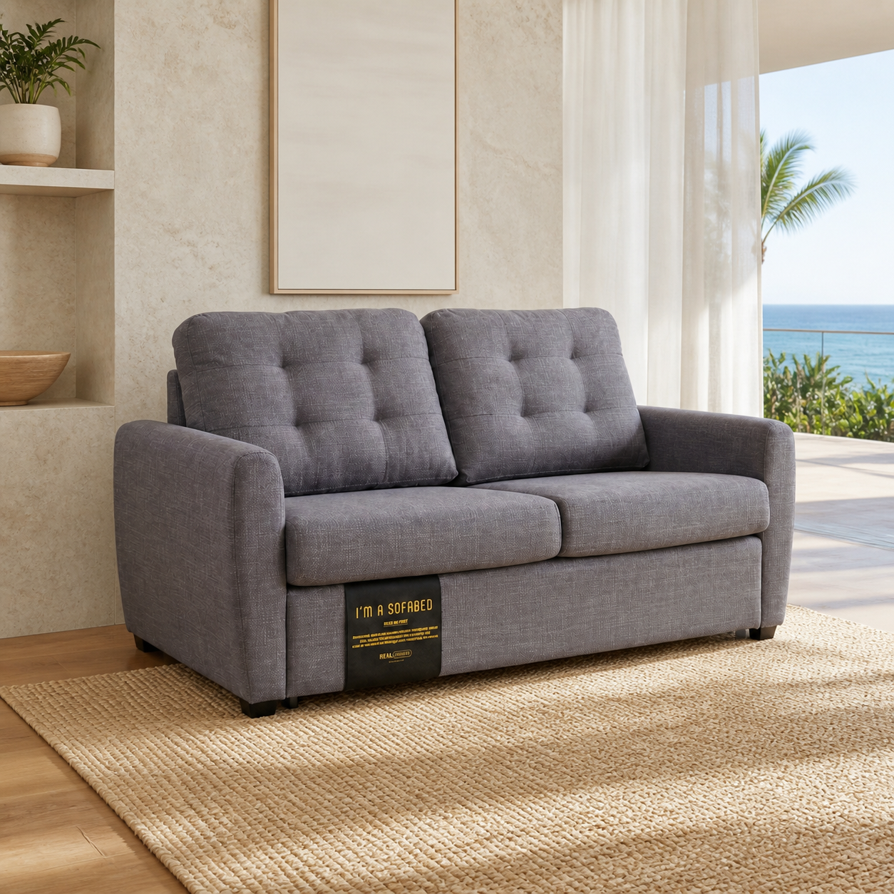 Rebecca Queen Size Sofa Bed in Gray in an oceanfront Hawaii condo