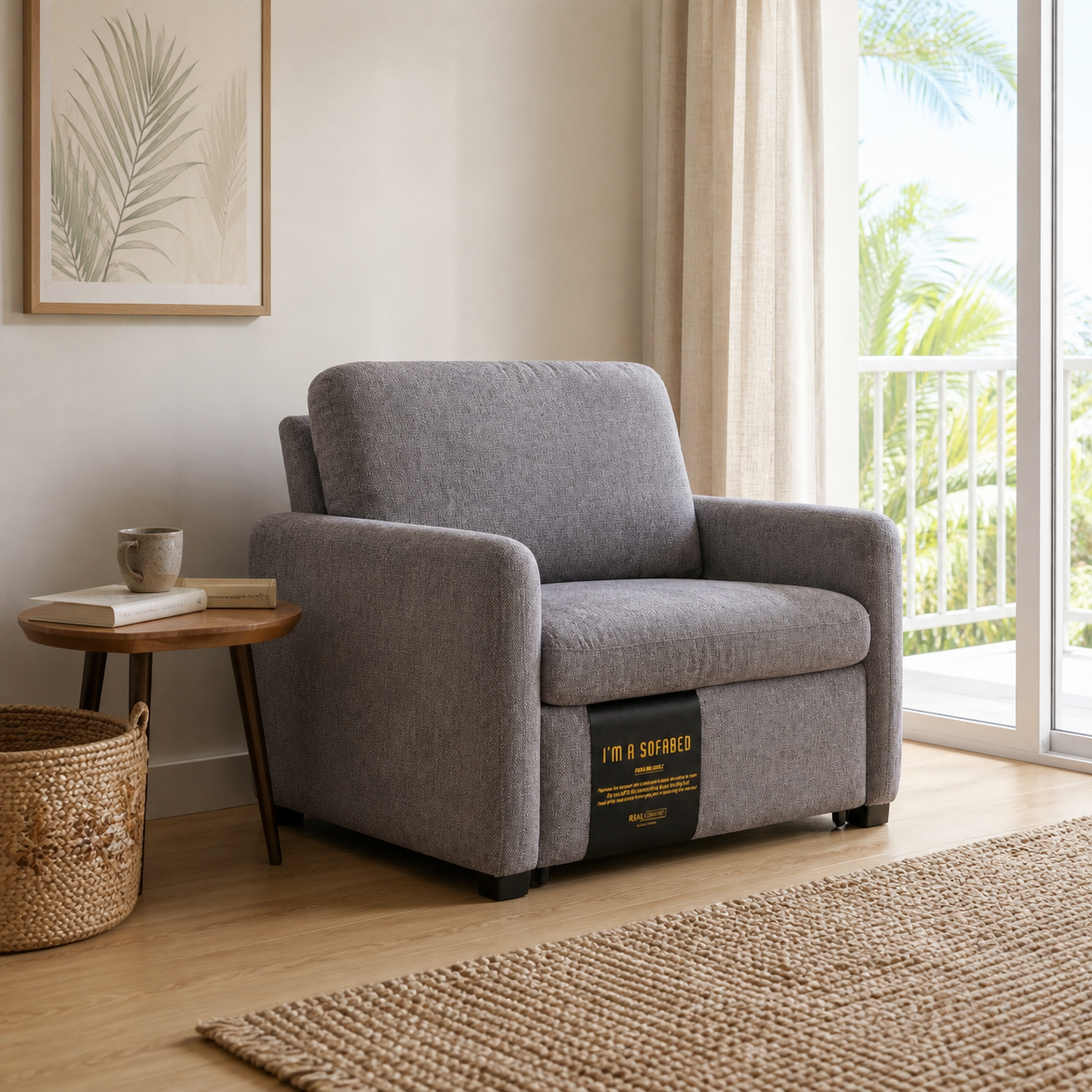 Dianna Lounge Chair Bed in Gray in a compact Honolulu condo