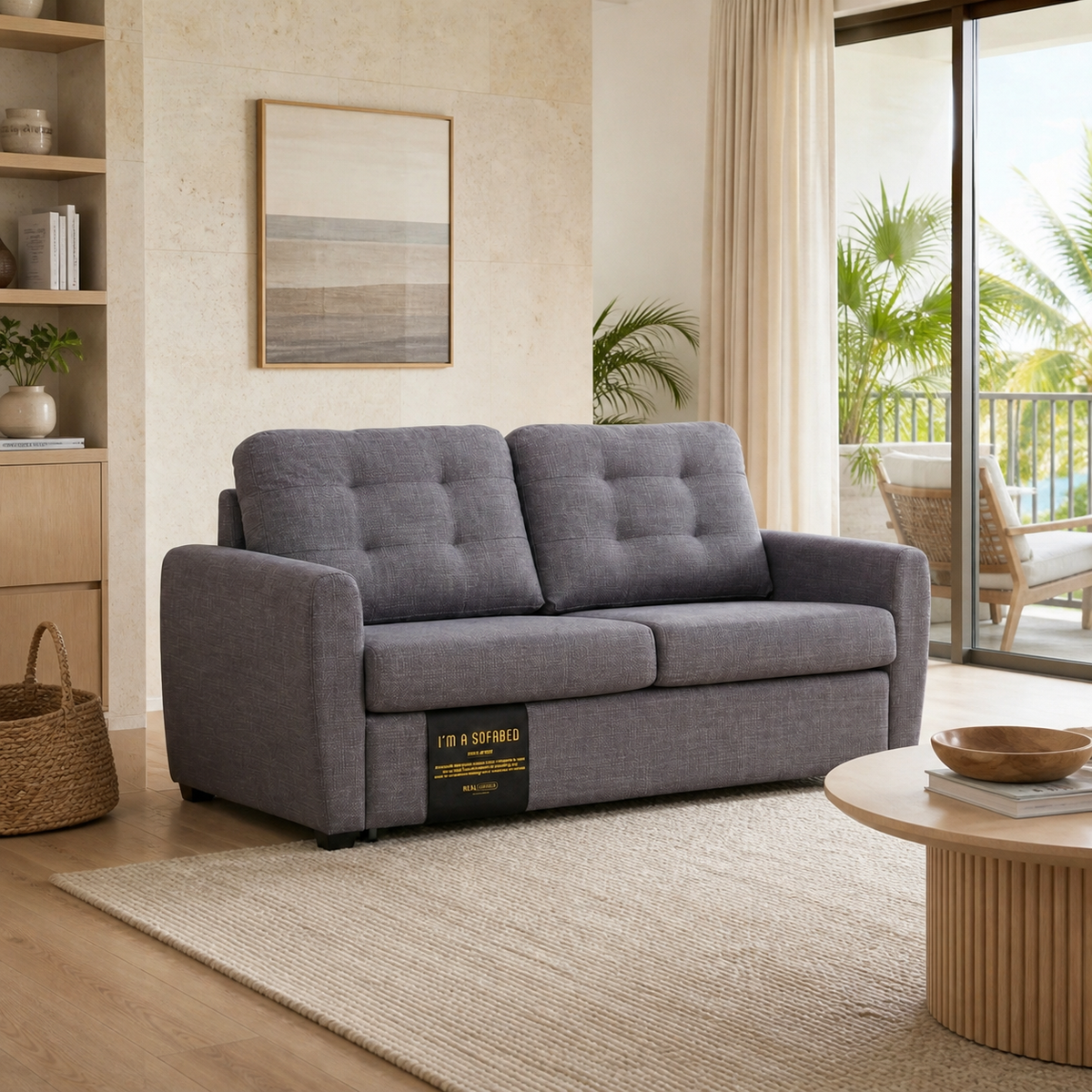 Rebecca Queen Size Sofa Bed in Gray in a modern Honolulu condo