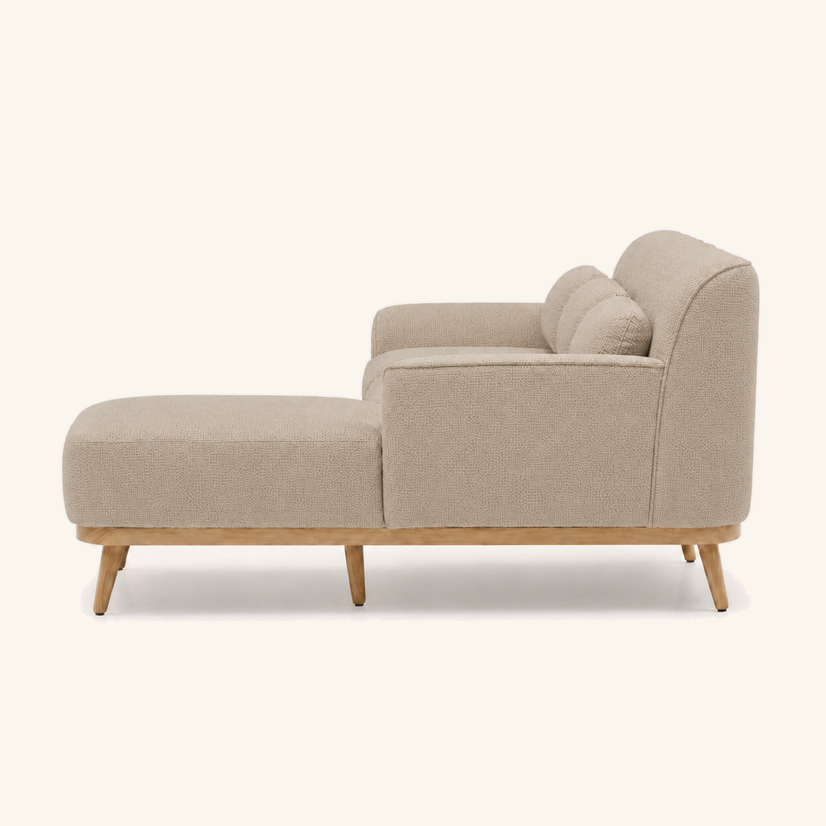 Solid Wood Sectional 105 inch Beige Facing Left side on warm cream background