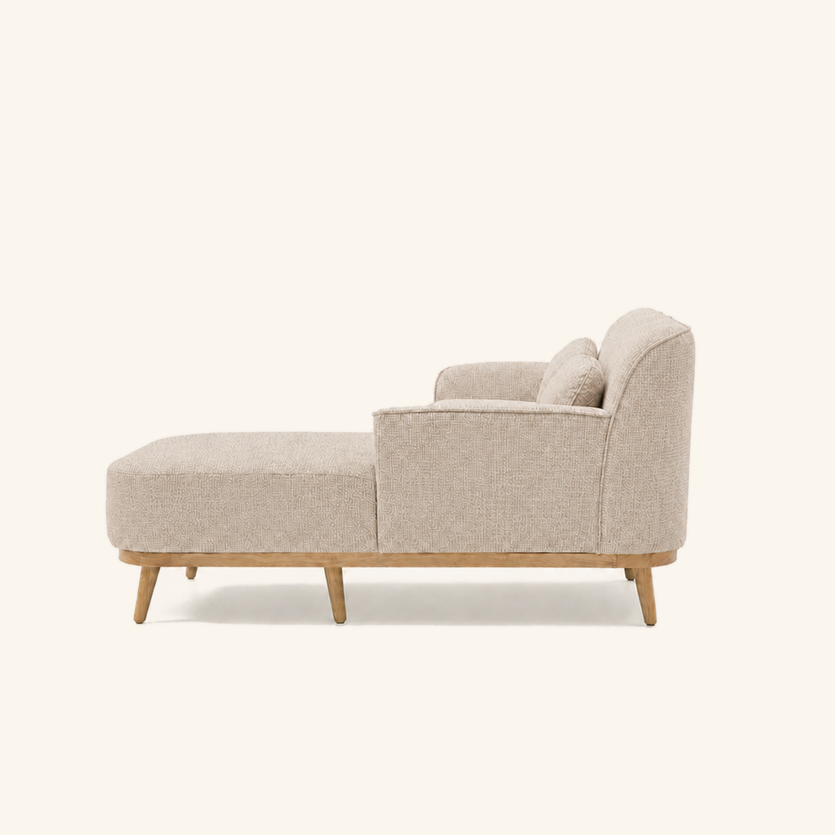 Solid Wood Sectional 135 inch Beige Facing Right side on warm cream background