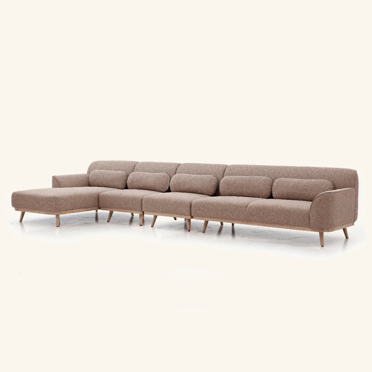 Solid Wood Sectional 164 inch Sand Facing Left rendered v3 side on #FAF6EE