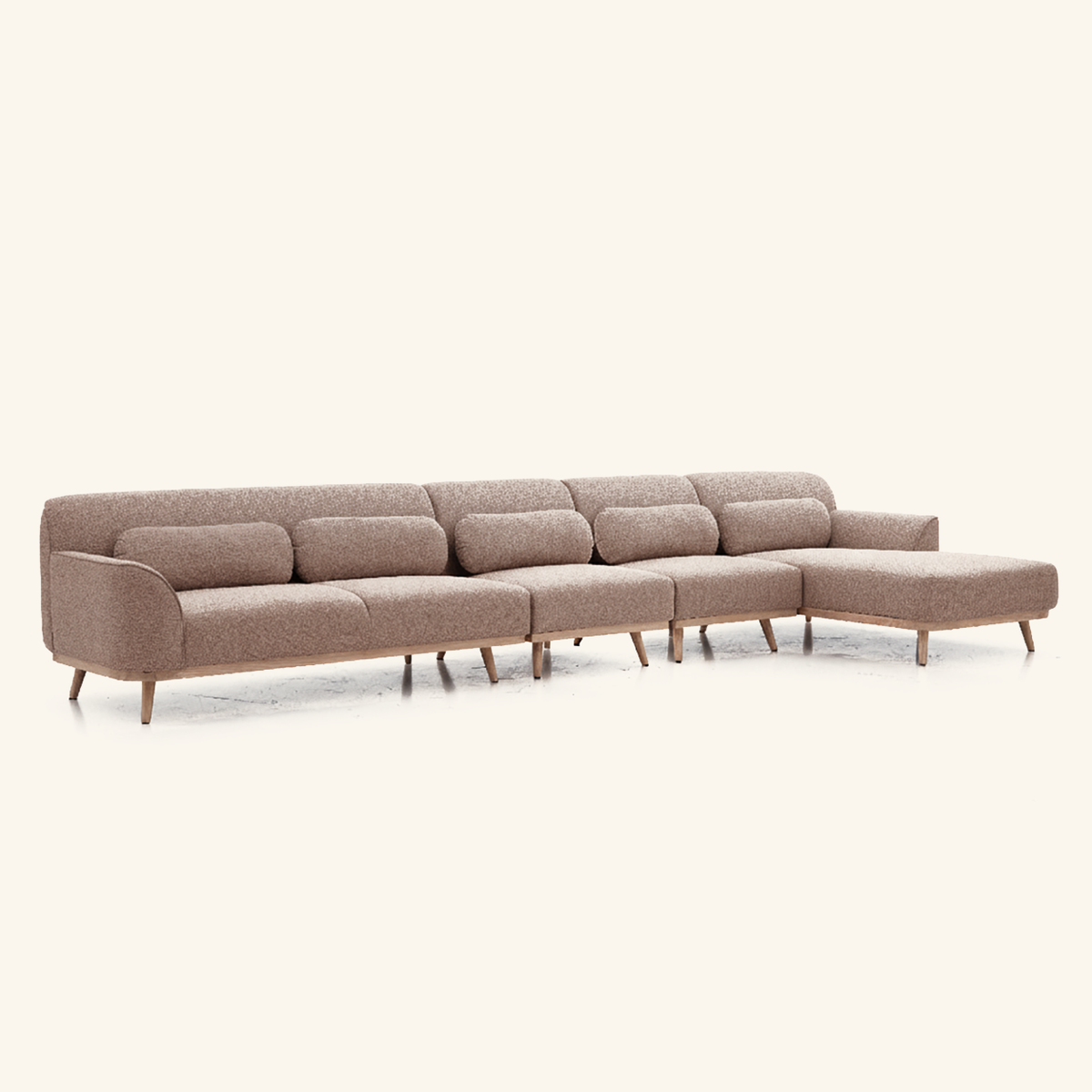 Solid Wood Sectional 164 inch Sand Facing Right rendered v3 side on #FAF6EE