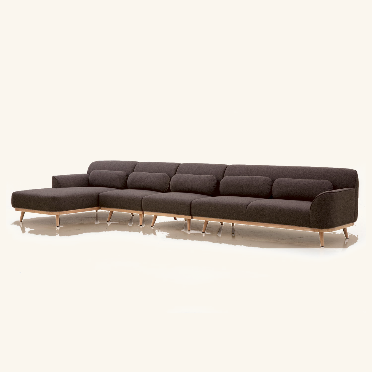 Solid Wood Sectional 164 inch Brown Facing Left rendered v3 side on #FAF6EE
