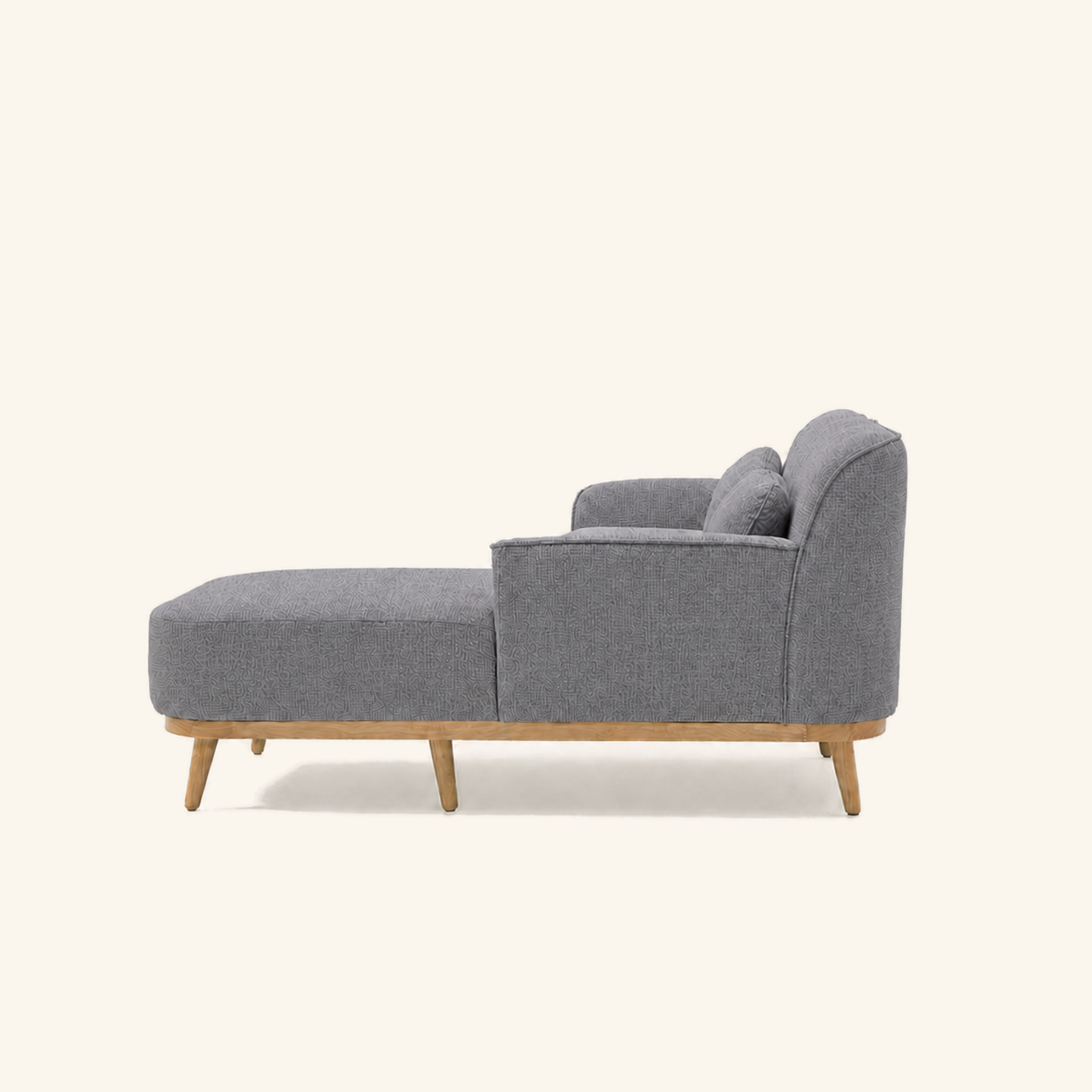Solid Wood Sectional 105 inch Grey Facing Right side on warm cream background