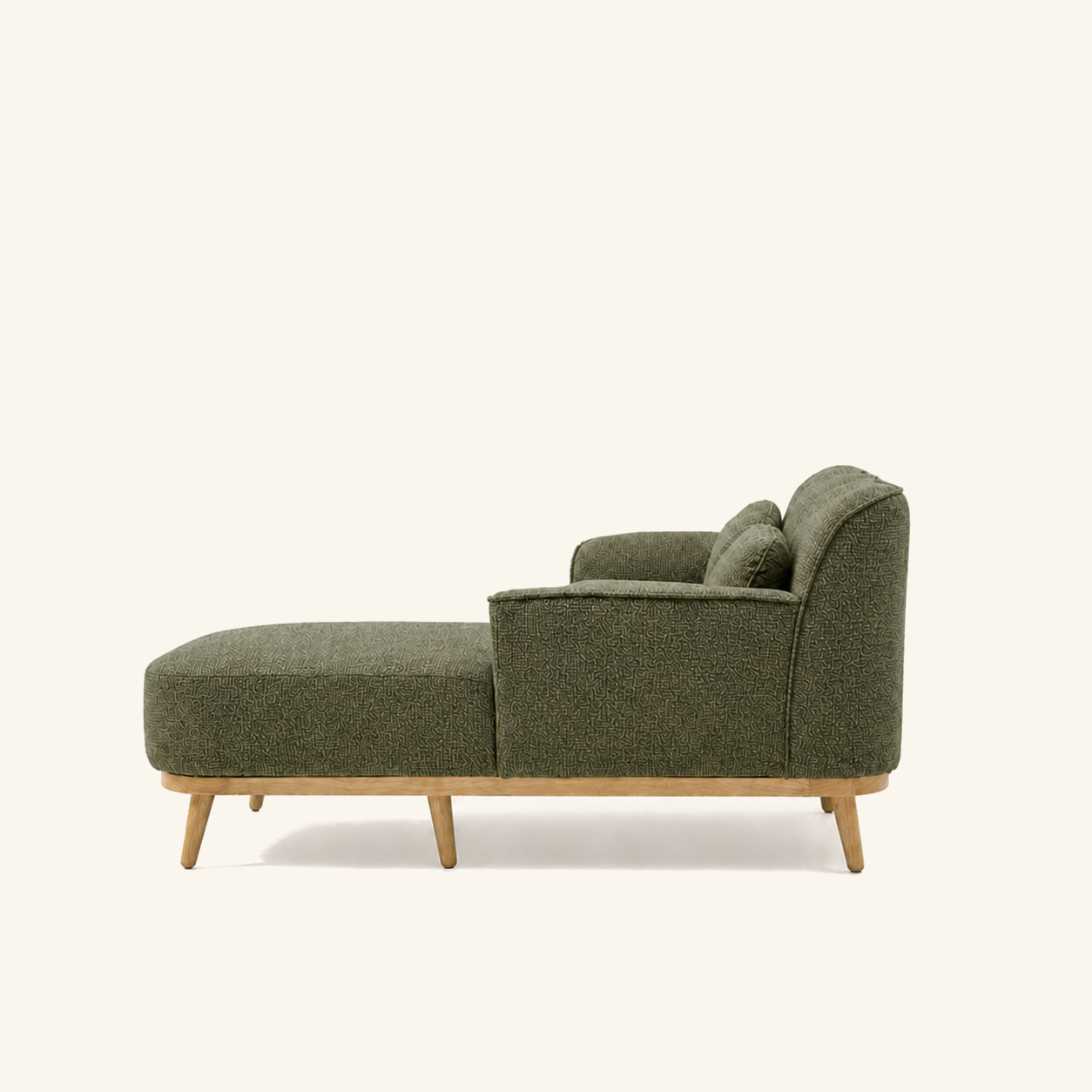 Solid Wood Sectional 164 inch Olive Green Facing Right side on warm cream background