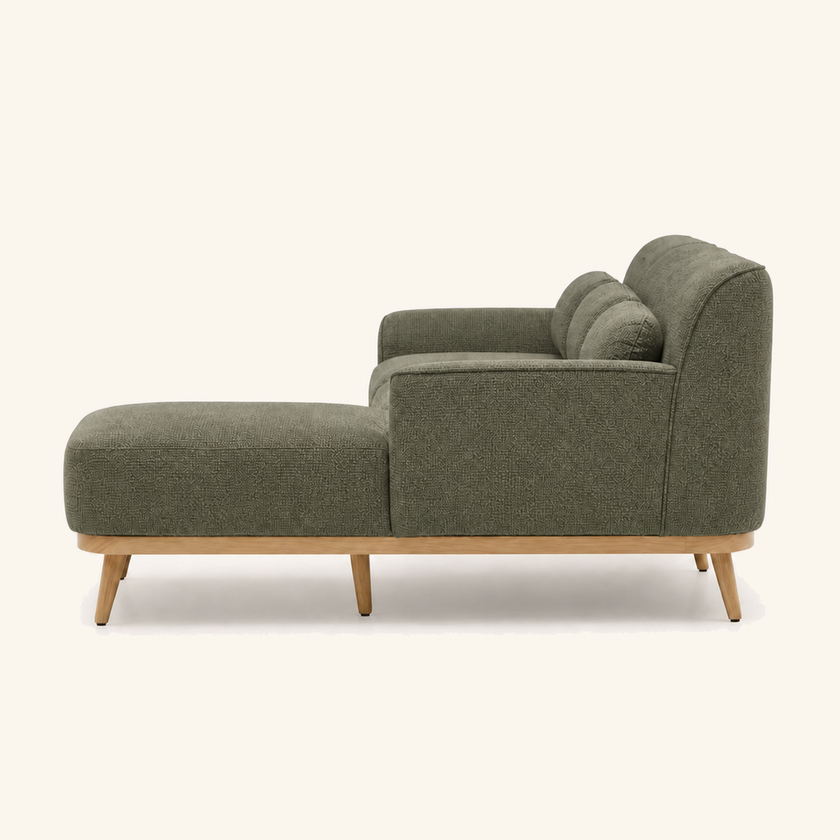 Solid Wood Sectional 105 inch Olive Green Facing Left side on warm cream background