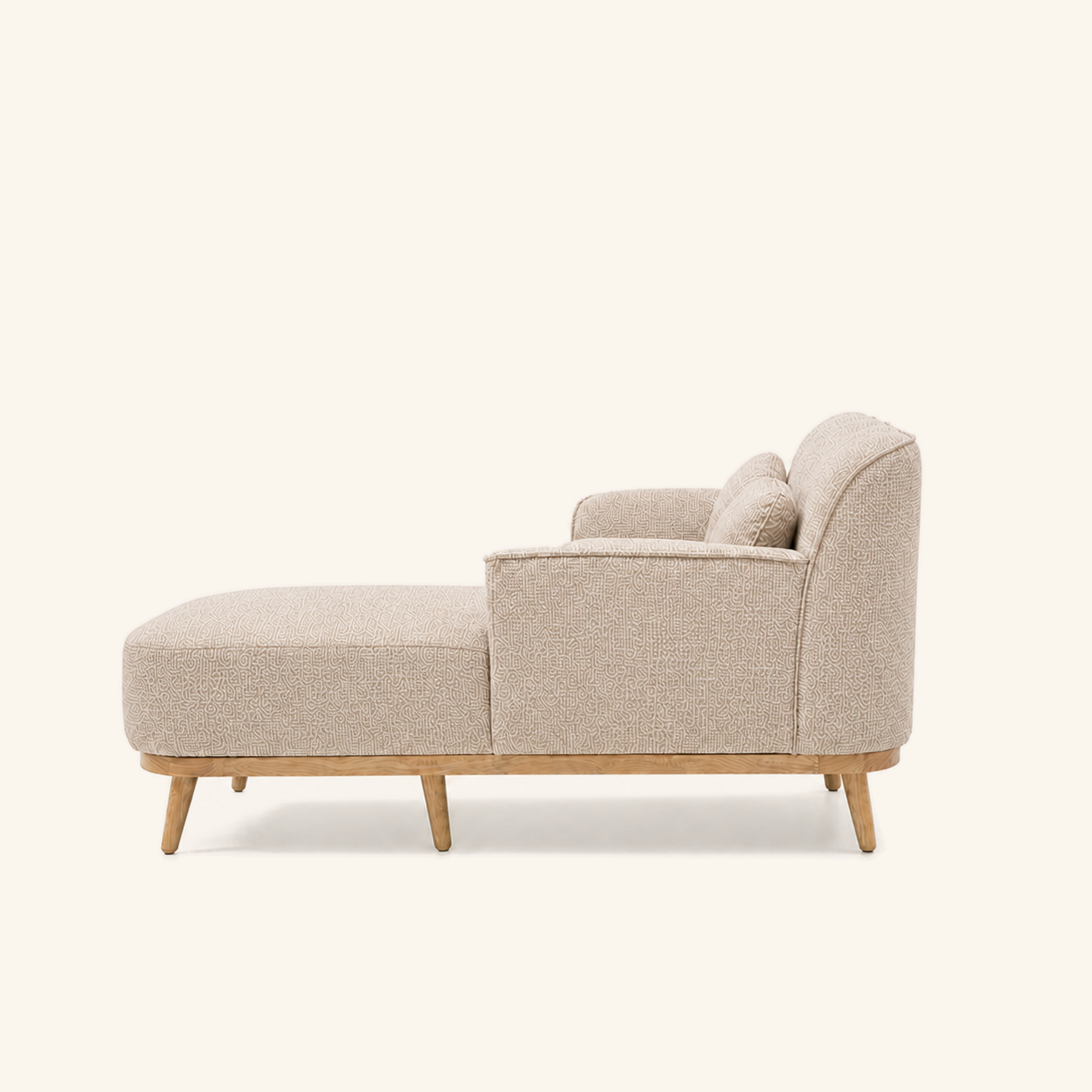Solid Wood Sectional 164 inch Beige Facing Right side on warm cream background