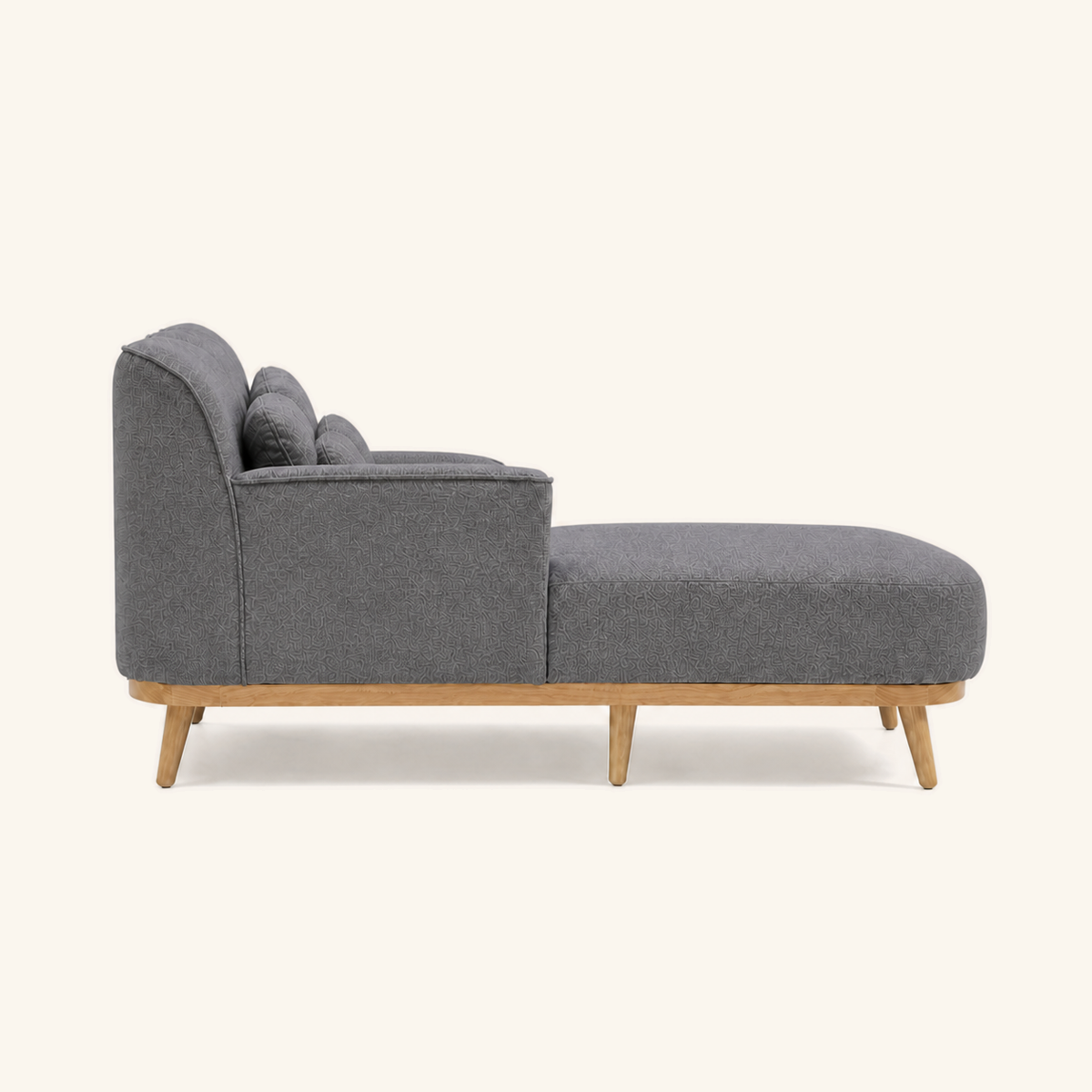 Solid Wood Sectional 135 inch Grey Facing Right side on warm cream background